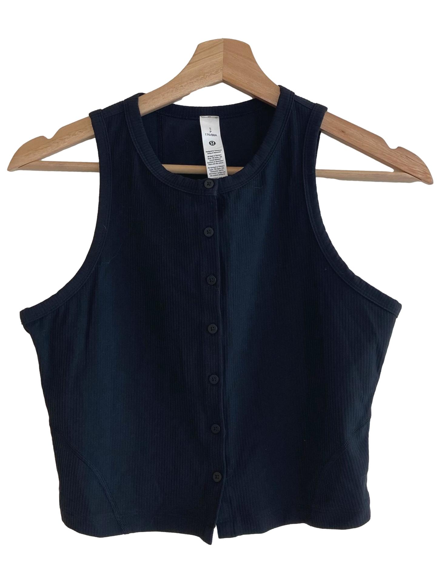Black Ribbed Nulu Button-Front Tank Top
