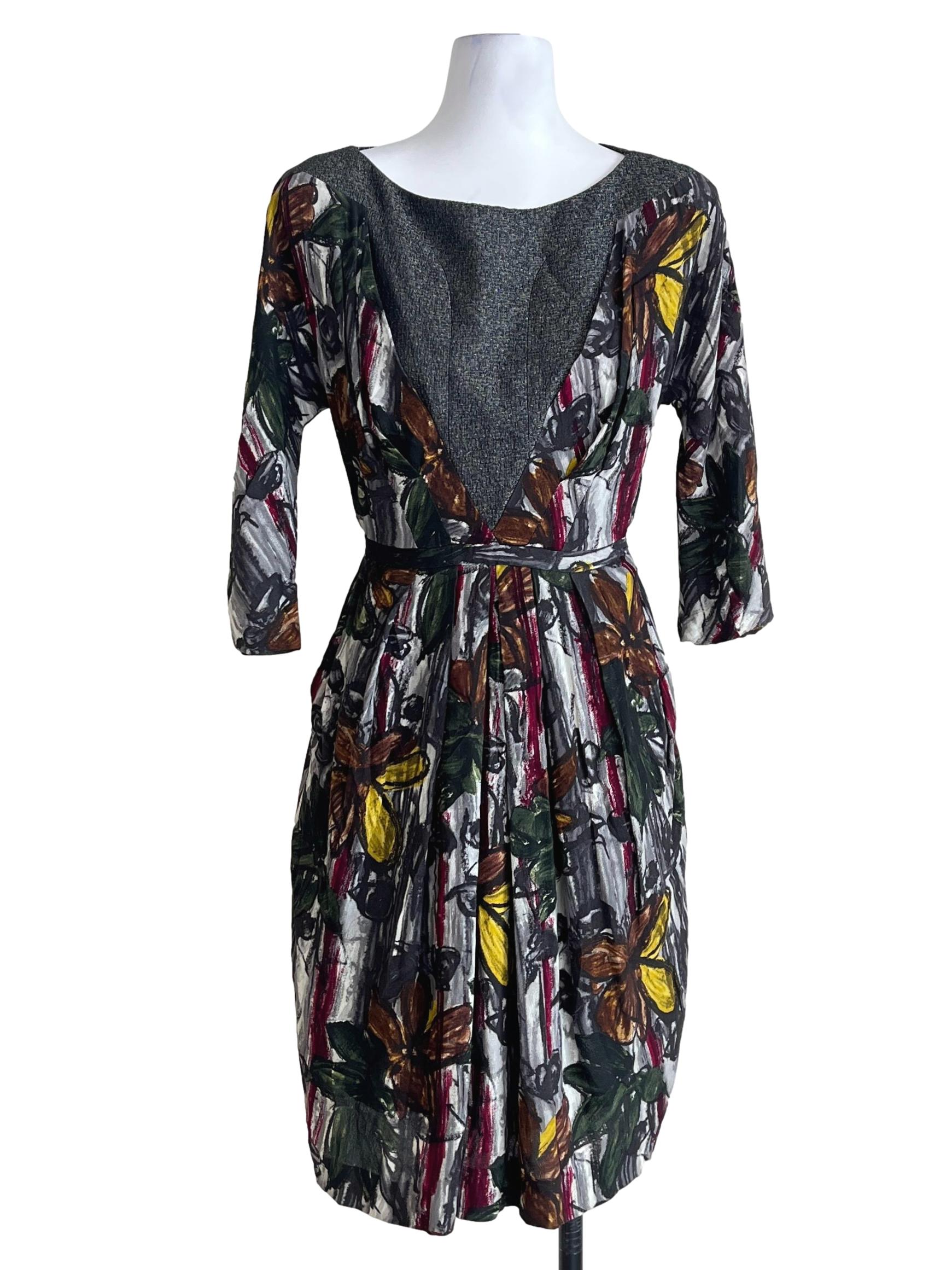 Slate Grey Halter Long Sleeve A-Line Dress