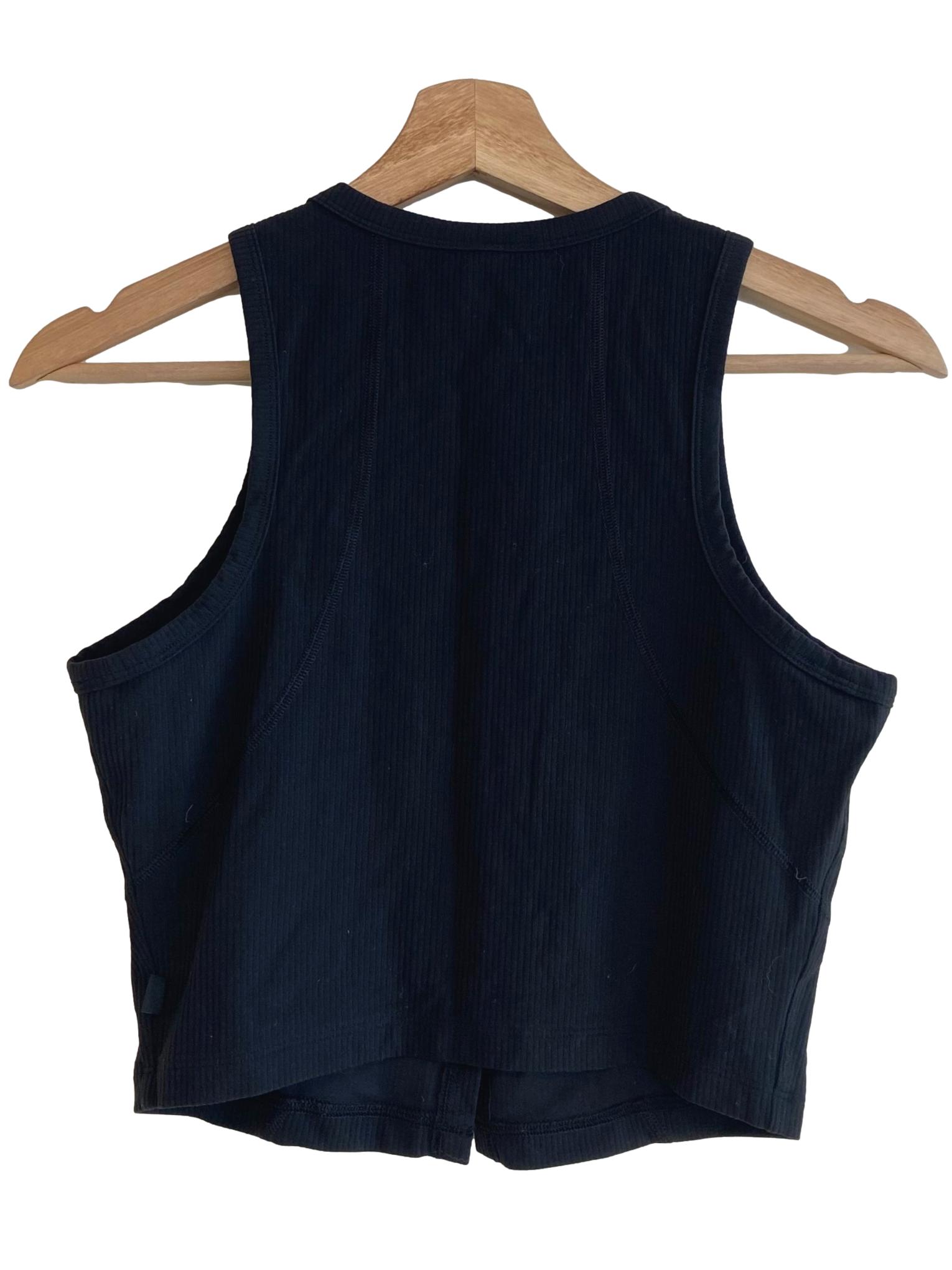 Black Ribbed Nulu Button-Front Tank Top