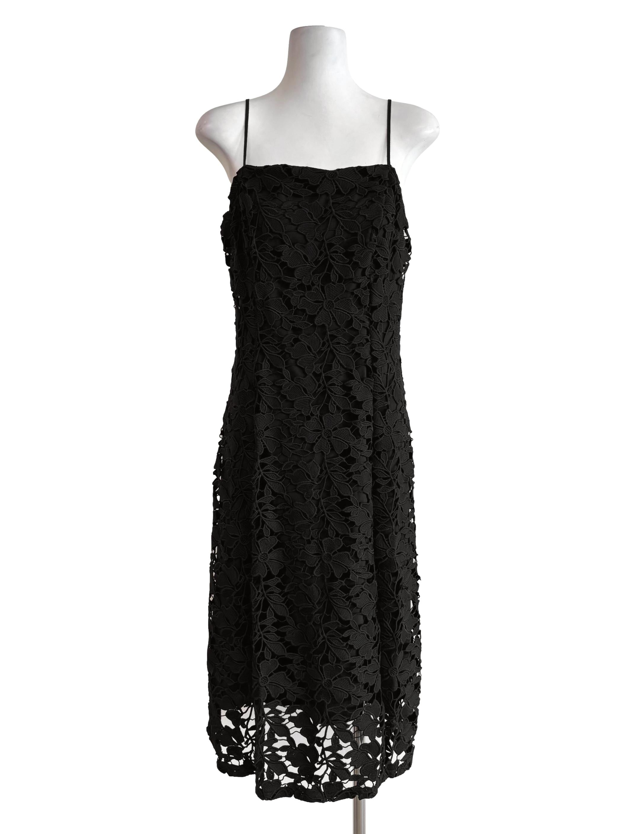Soft Black Floral Lace Spaghetti Strap Dress TEM