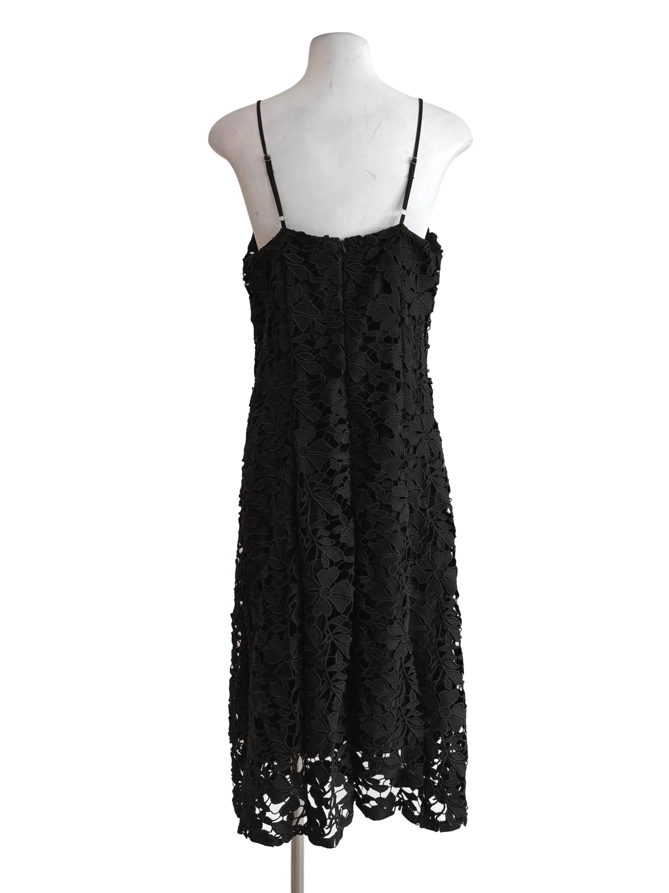 Soft Black Floral Lace Spaghetti Strap Dress TEM
