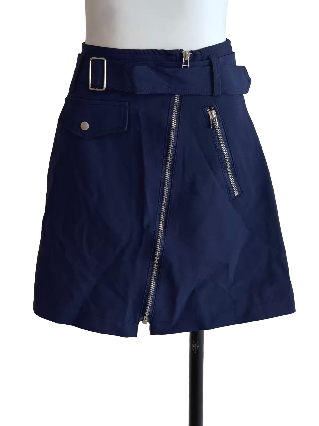 Navy Blue Zip Up Mini Skirt