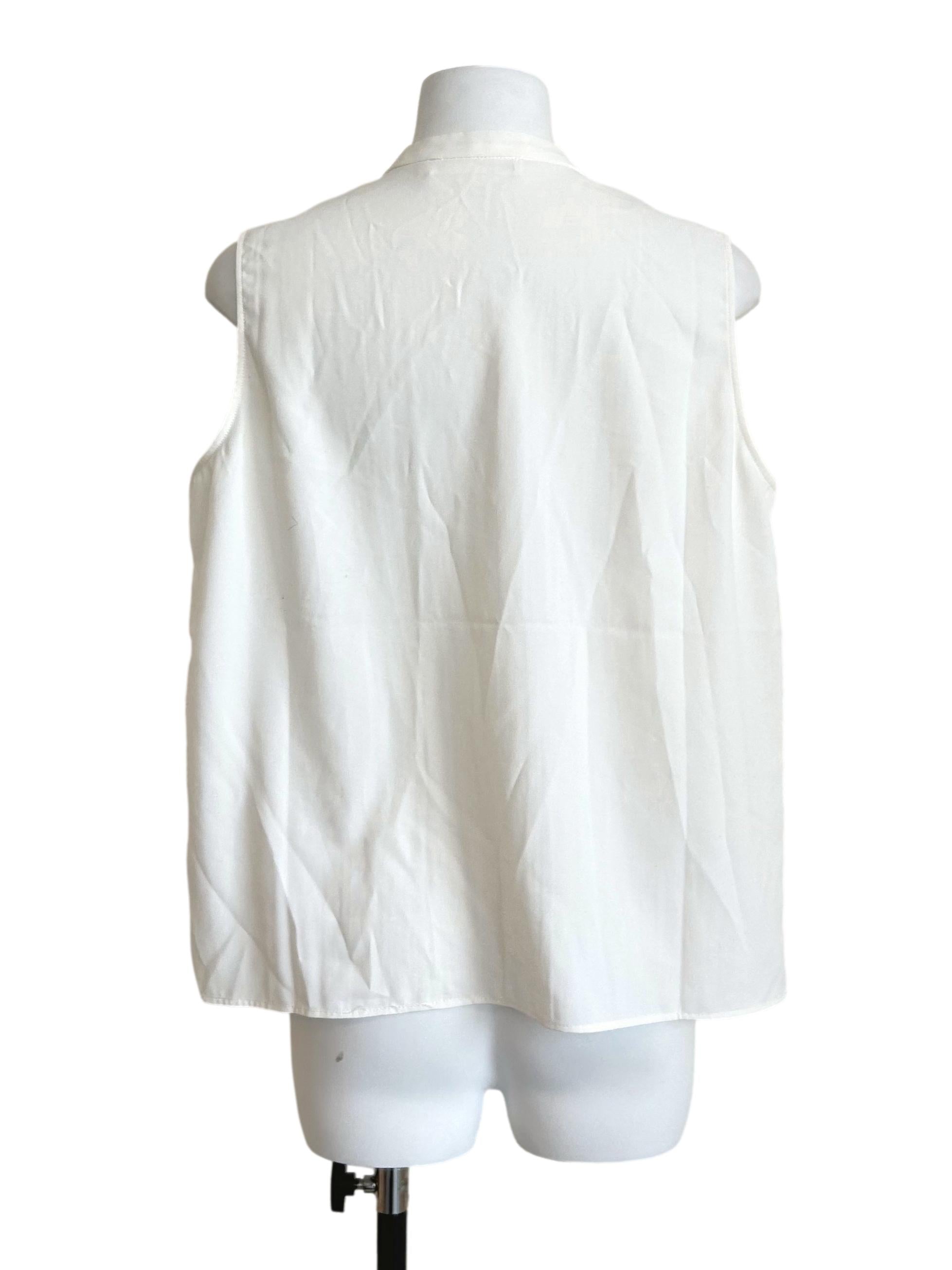 White Sleeveless Pleated Tie-Neck Blouse LB