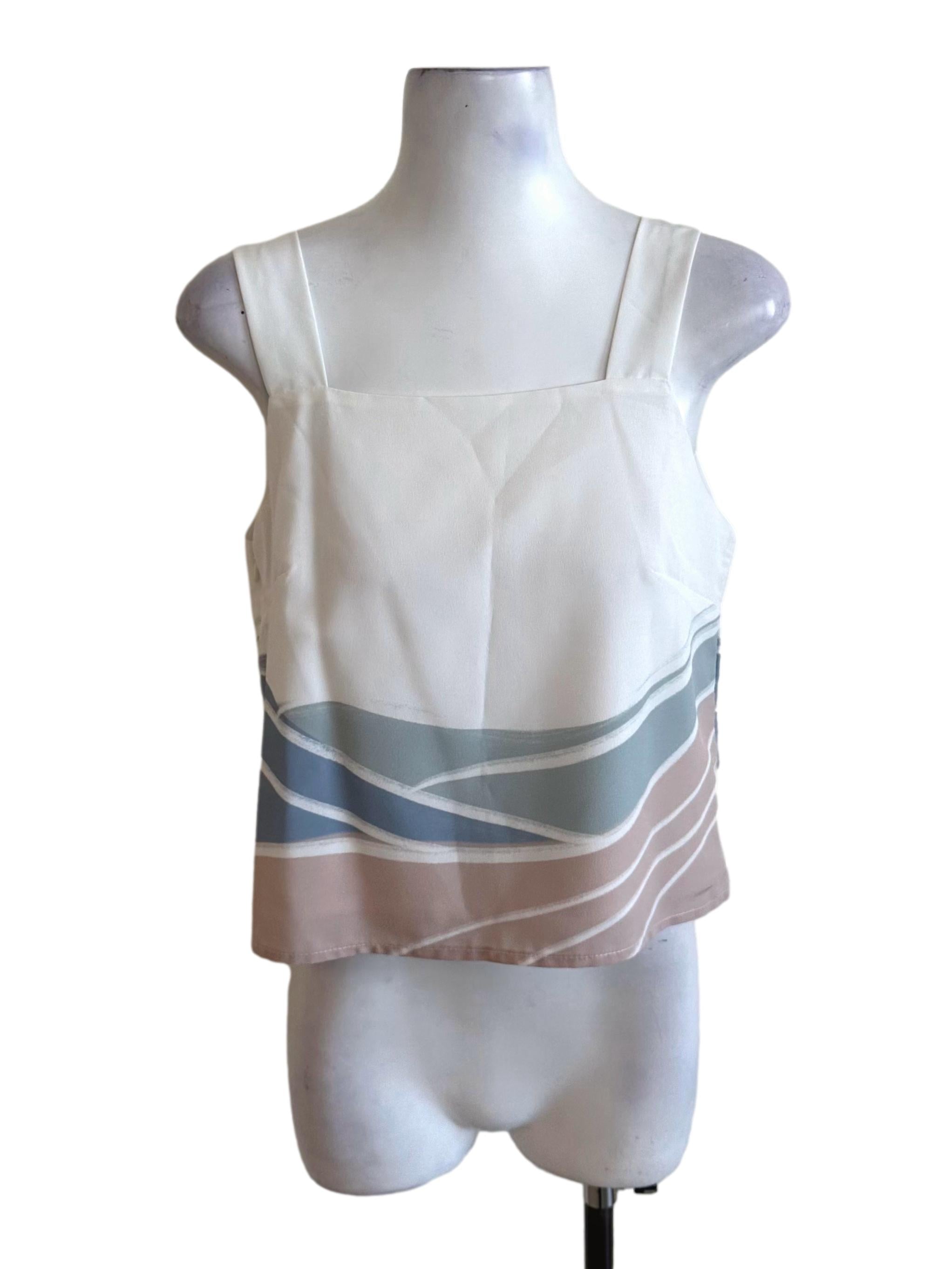 Off White Pattern Square Neck Top