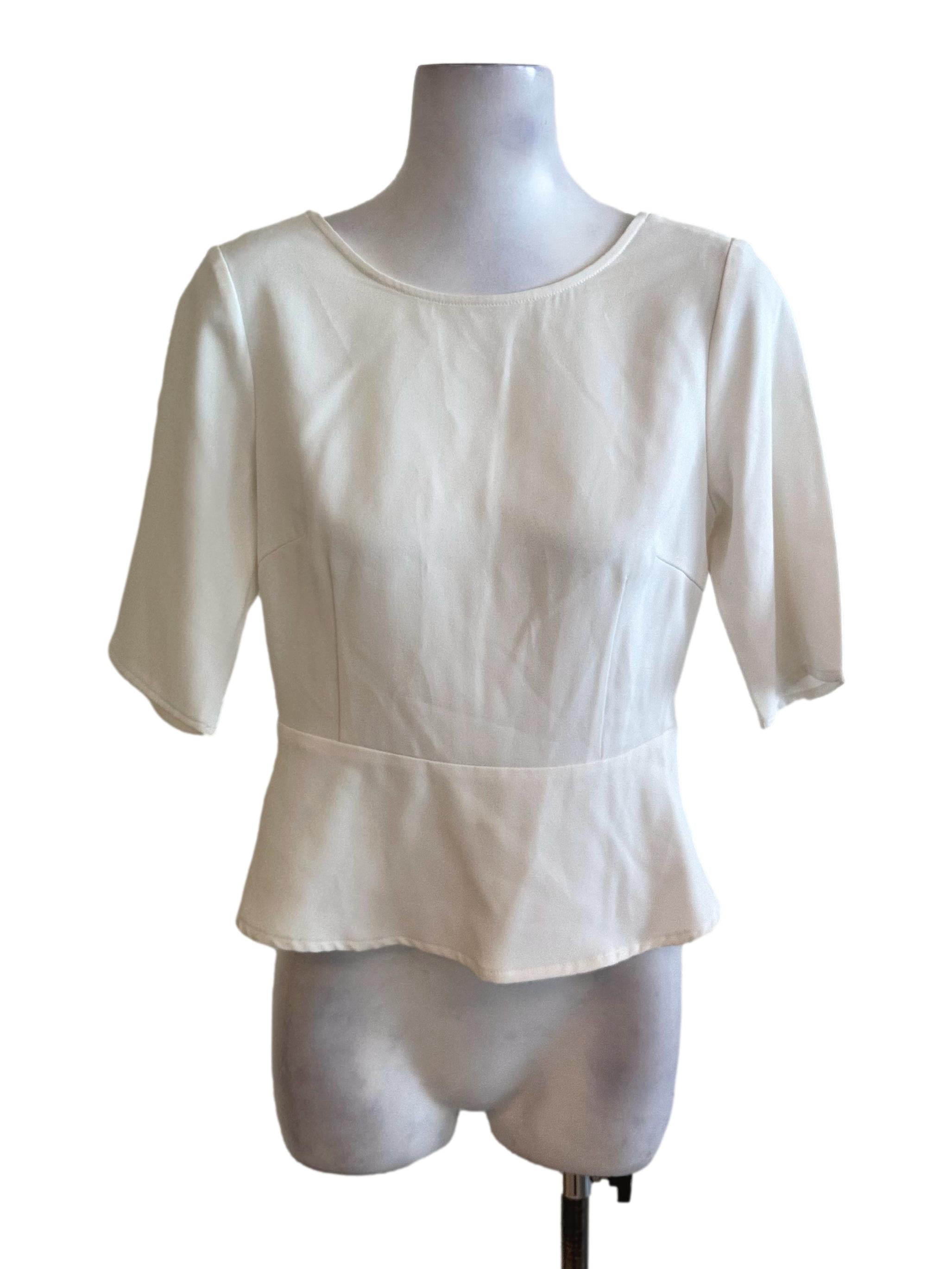 Off White Round Neck Peplum Top LB