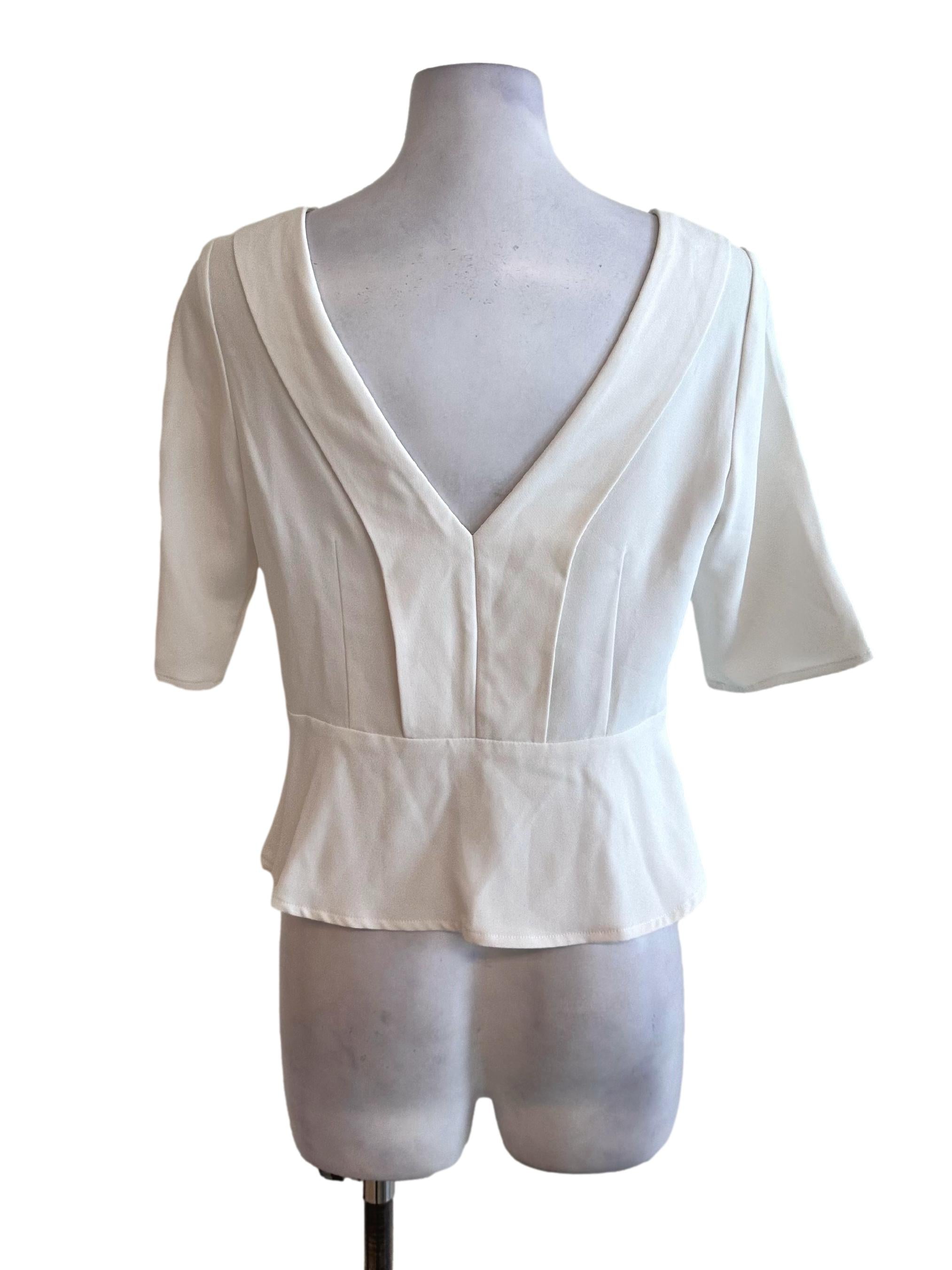 Off White Round Neck Peplum Top LB