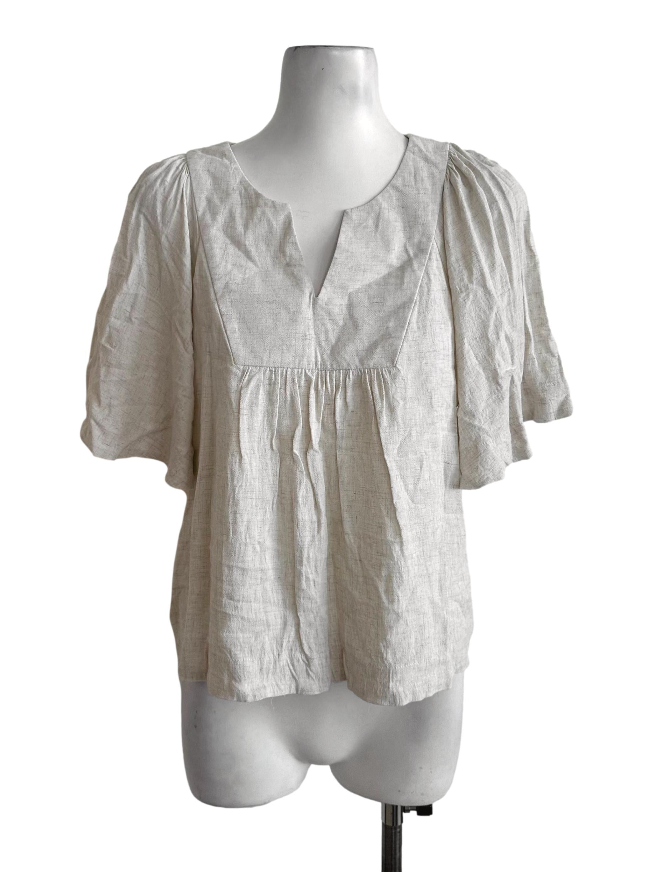 Sand Beige Loose Fit Linen Blouse