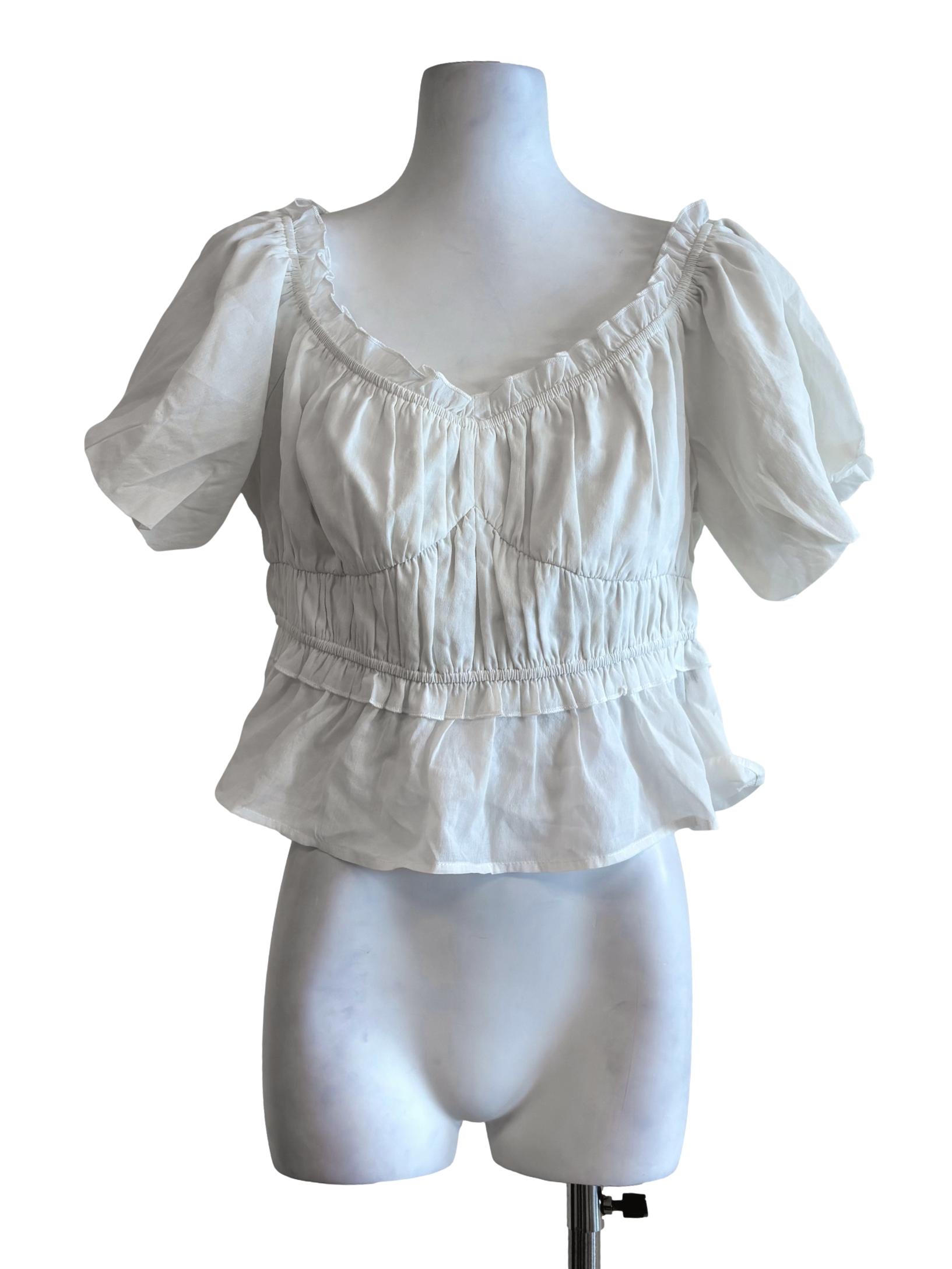 Powder White Puff Ruffled Blouse