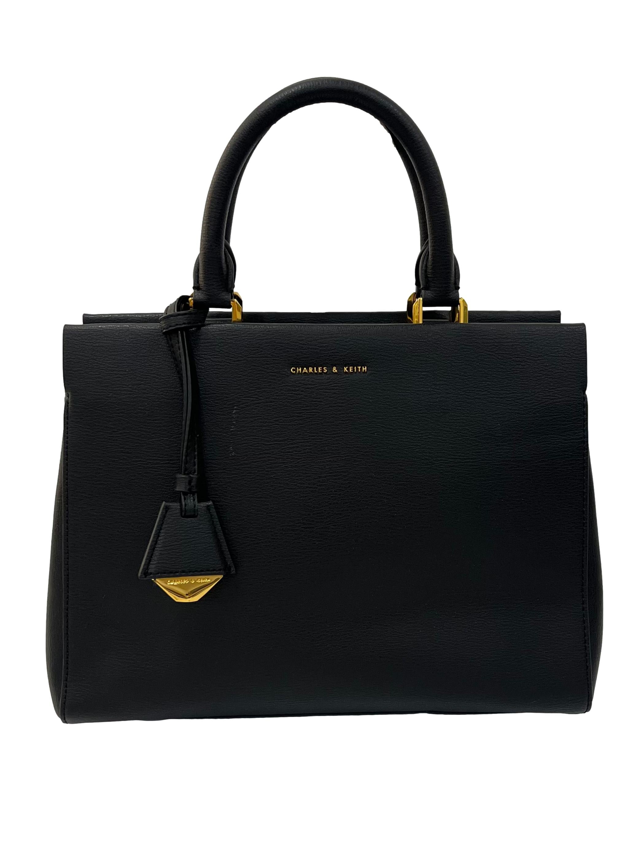 Black Mirabelle Structured Top Handle Bag