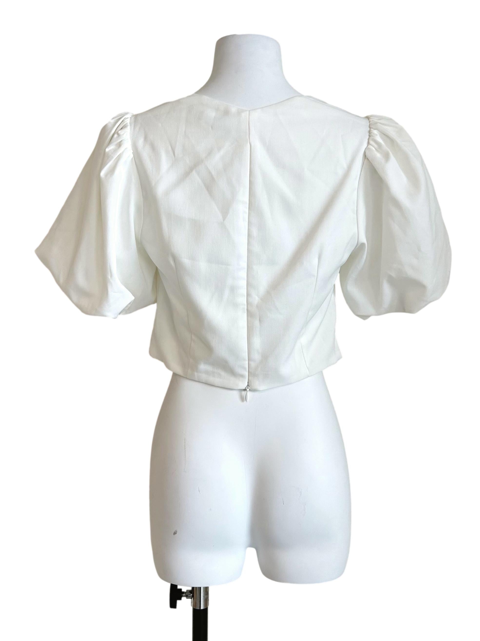 White Sweetheart Puff-Sleeve Crop Top