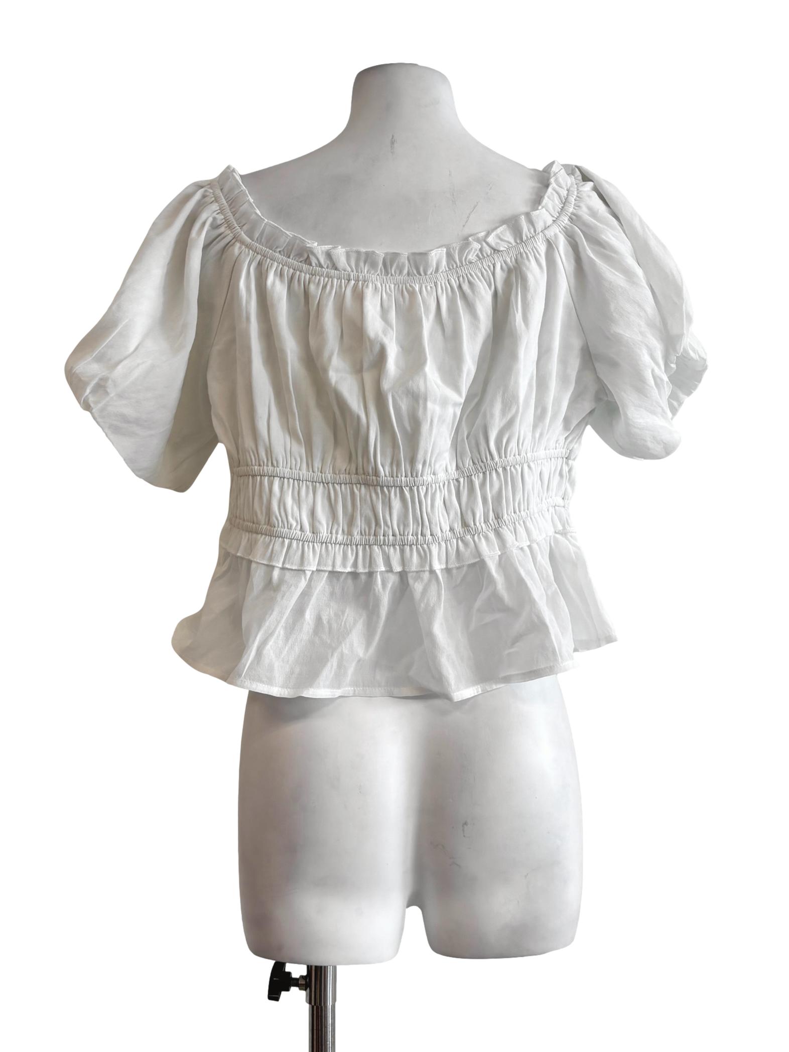 Powder White Puff Ruffled Blouse