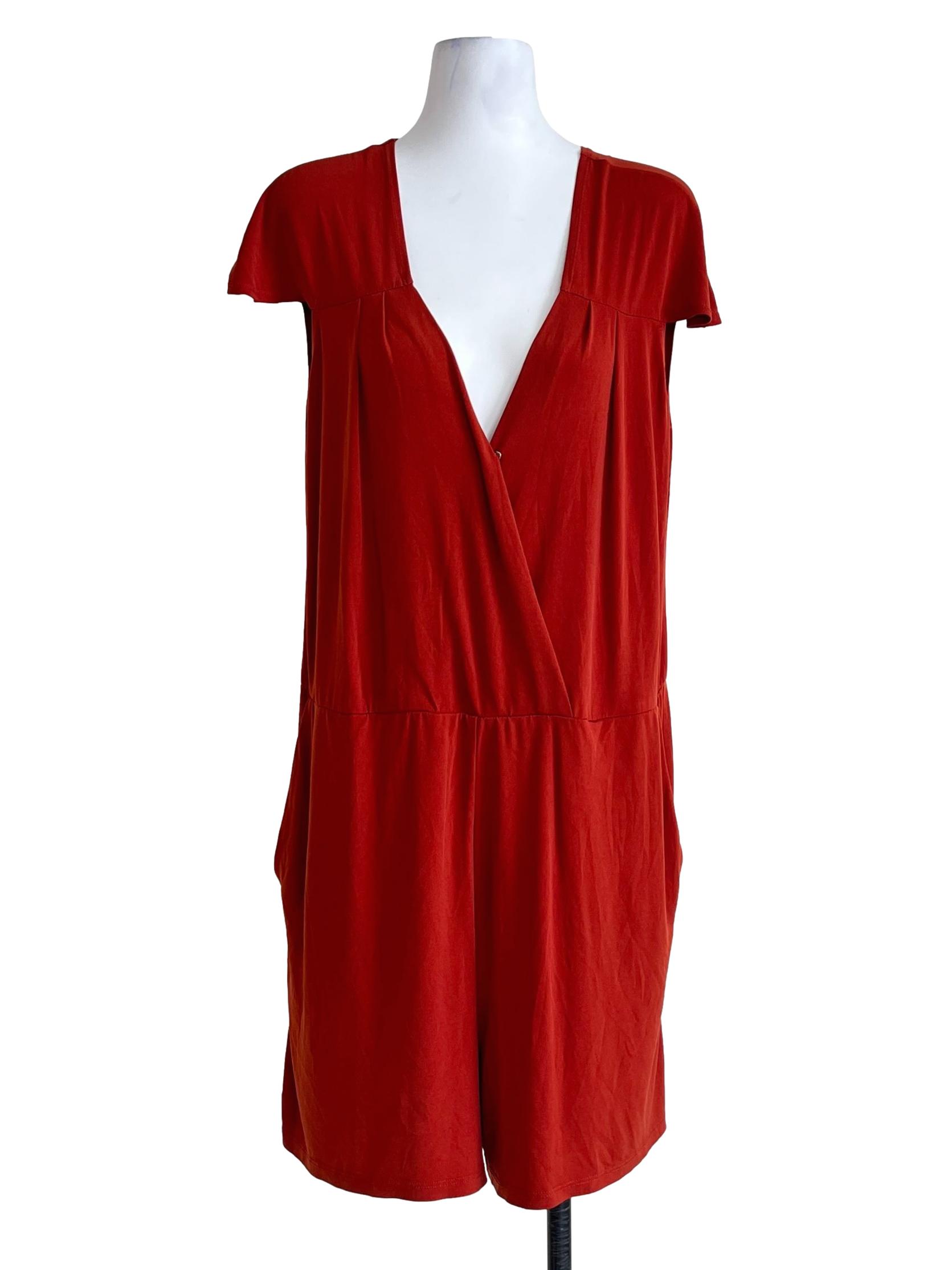 Brick Orange V-Neck Romper