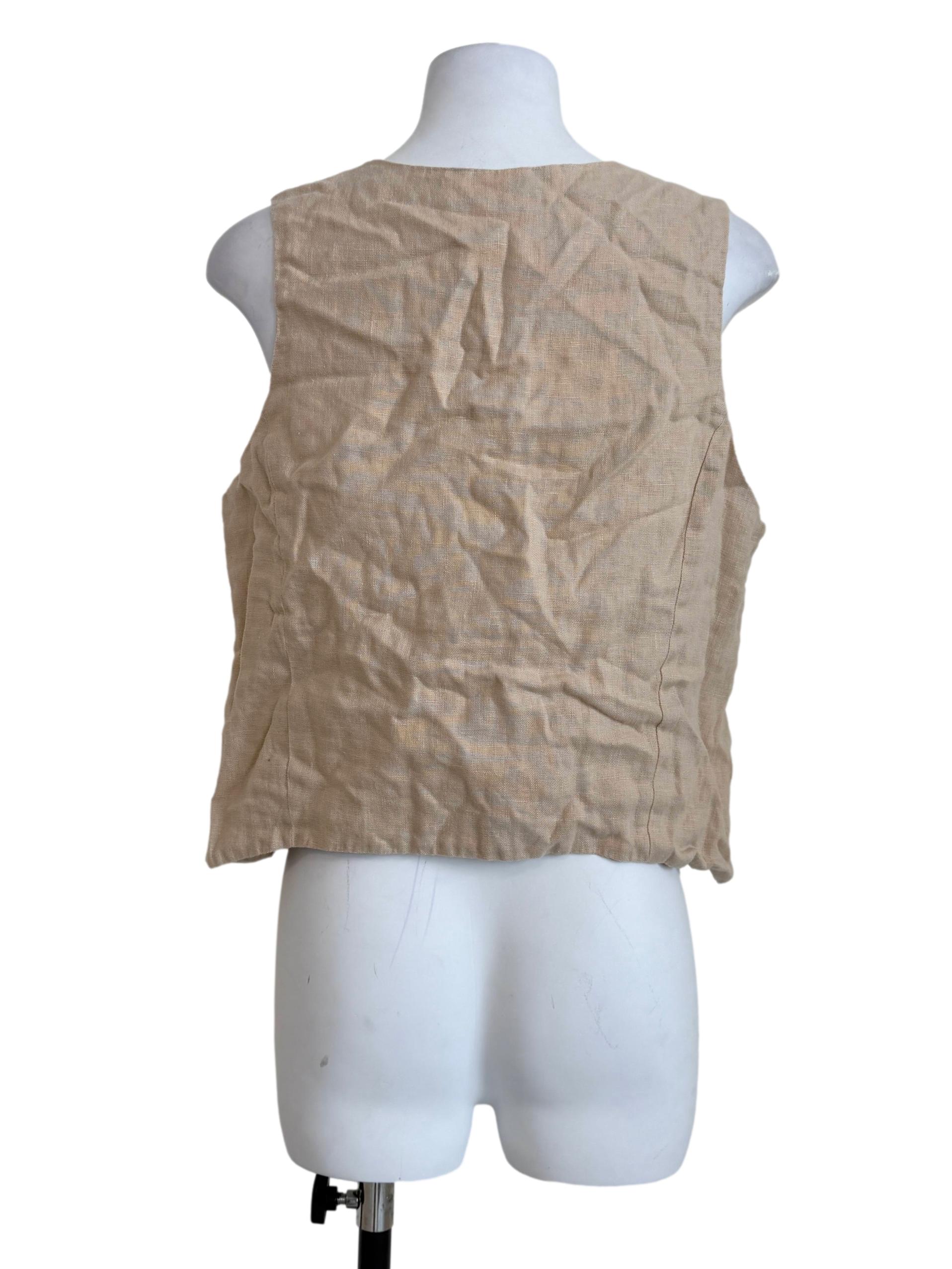 Beige Buttoned V-Neck Top