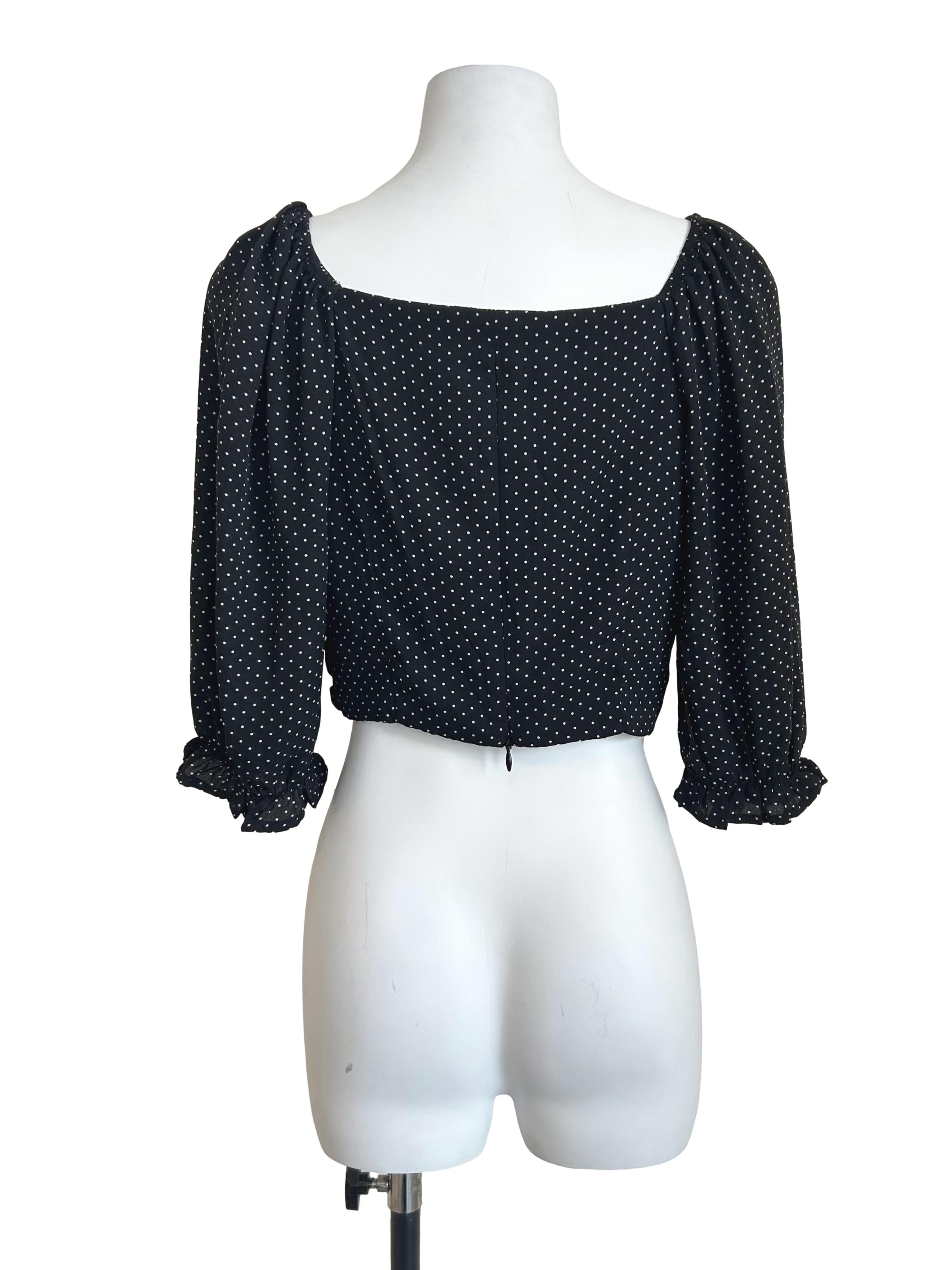 Black Polka-Dot Ruched Crop Top
