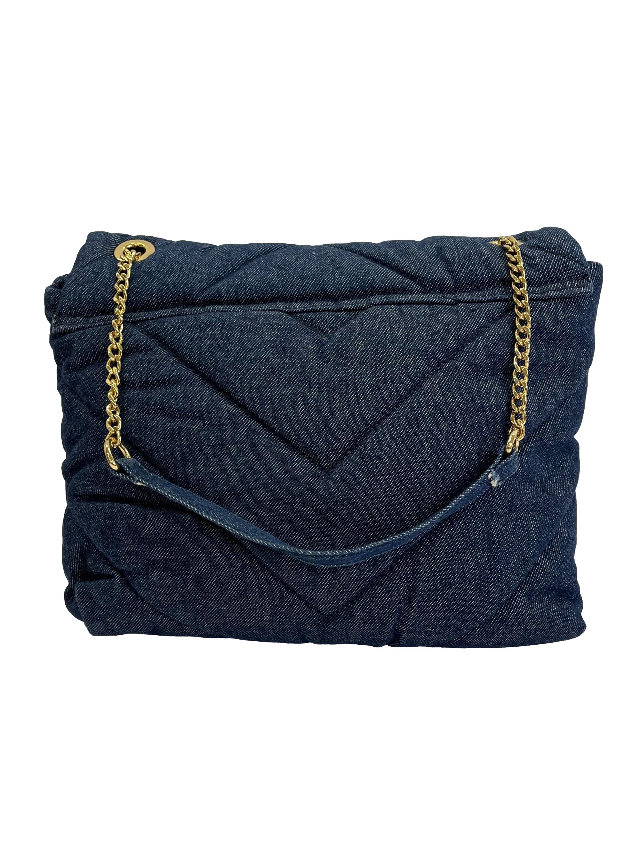 Quilted Denim Flap Shoulder Bag