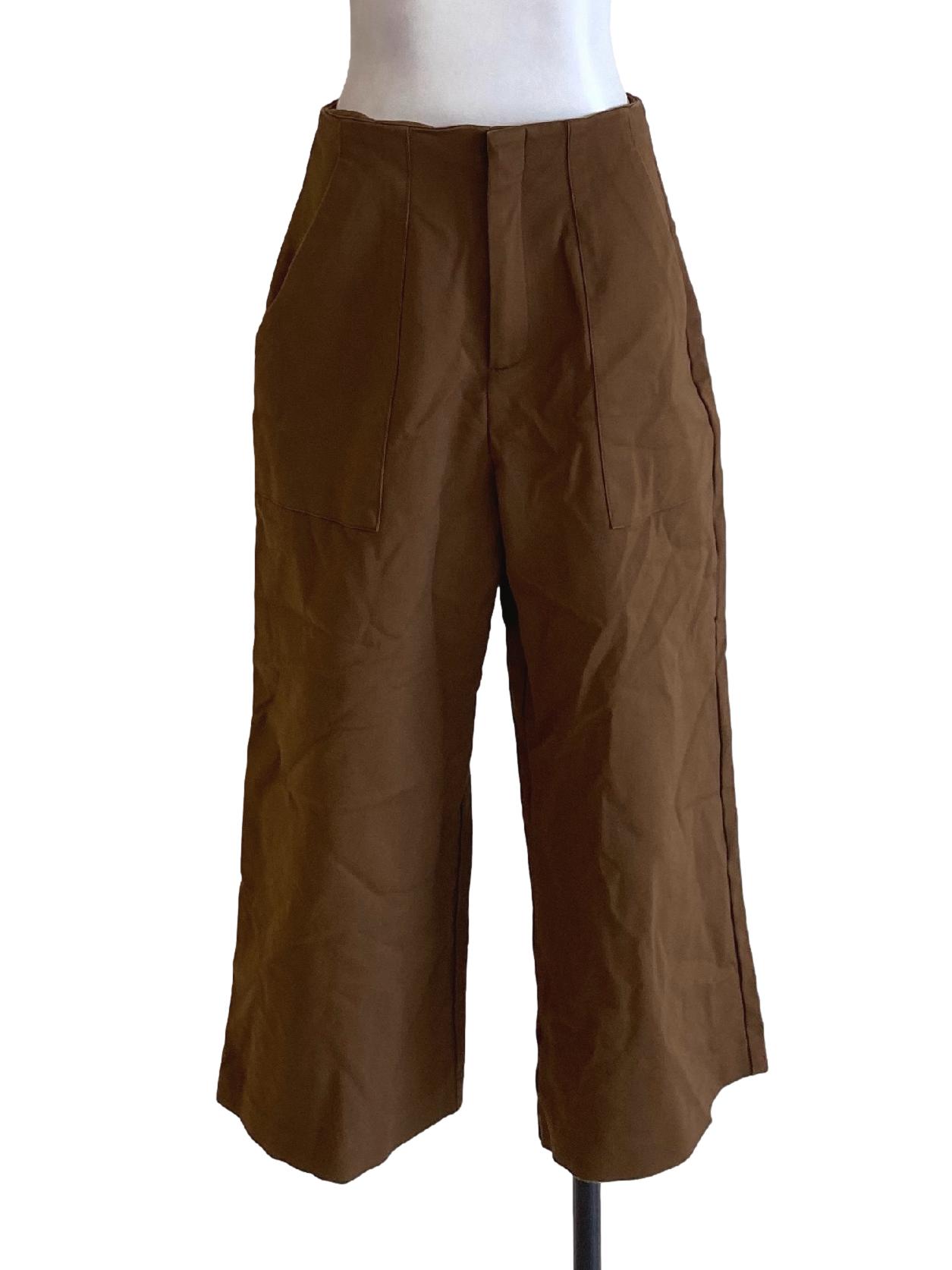 Wood Brown Buttoned Waist Straight Pants LB