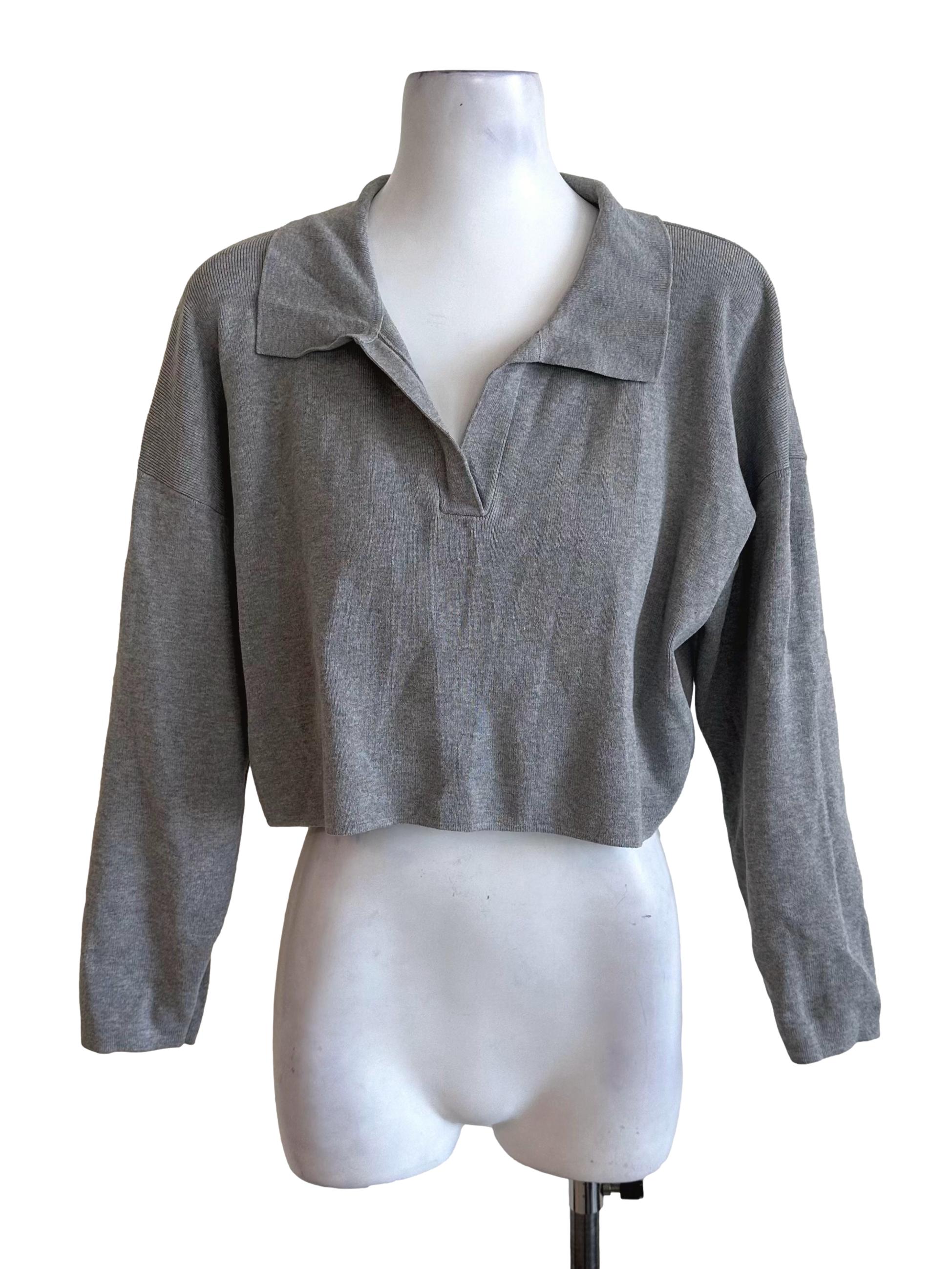 Smoke Grey Collar Long Sleeve Top