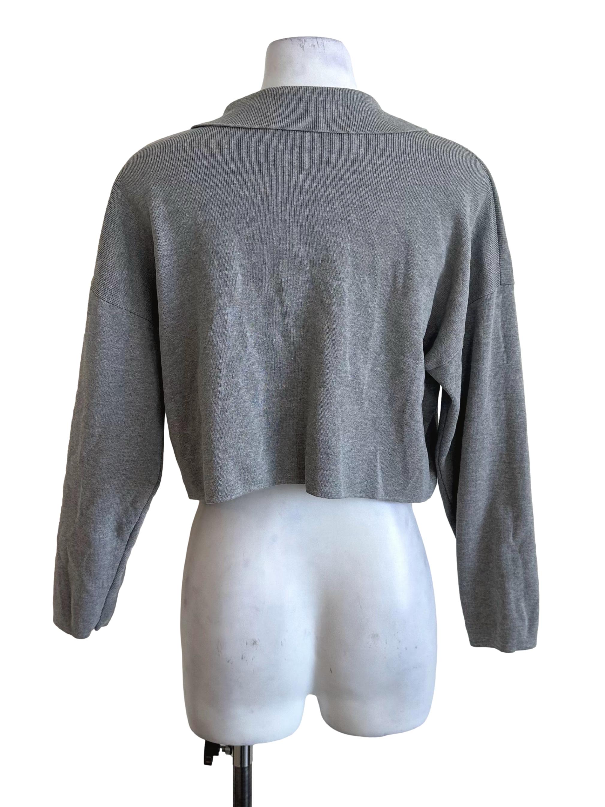 Smoke Grey Collar Long Sleeve Top