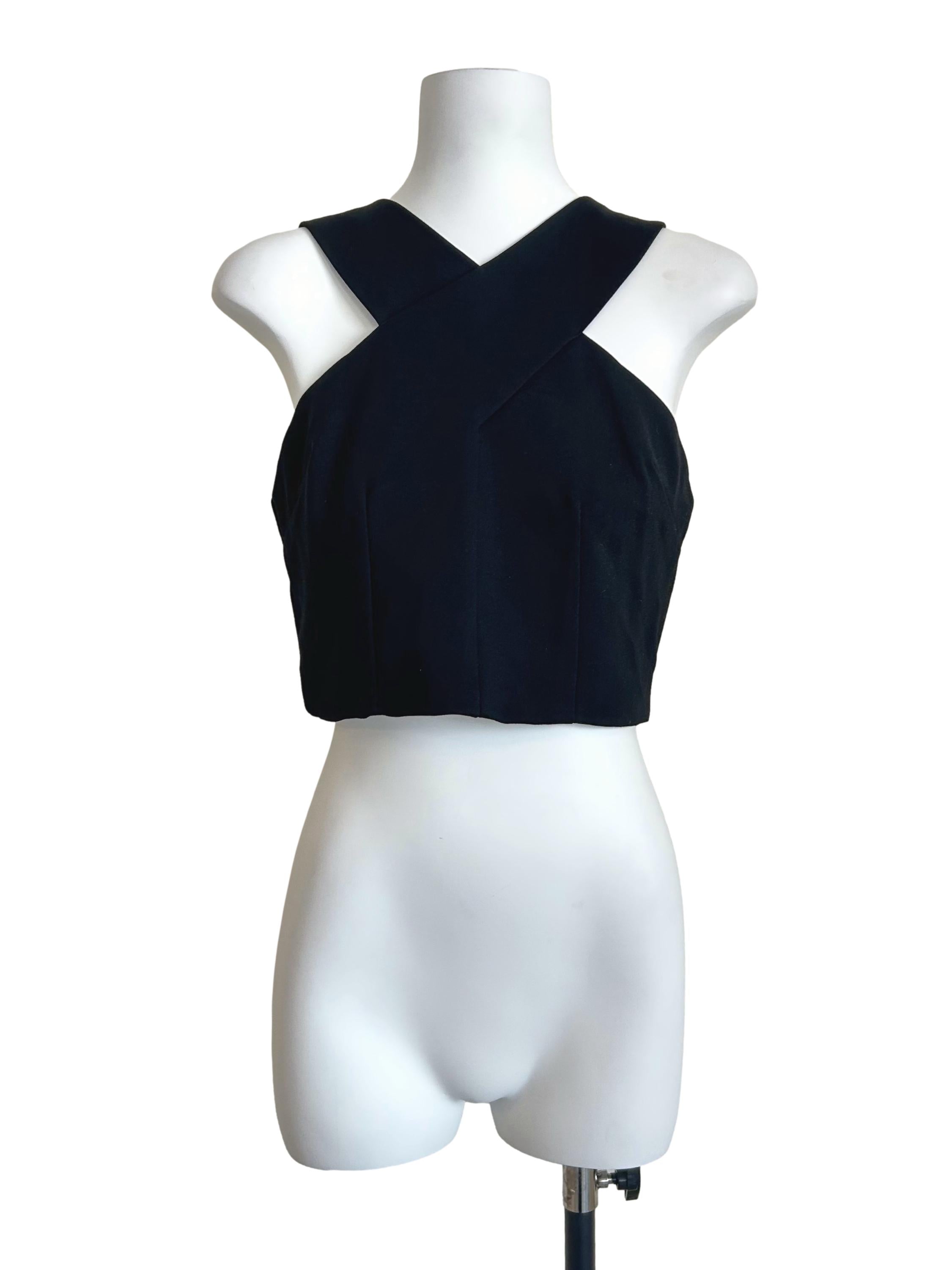 Black Cross-Front Halter Crop Top