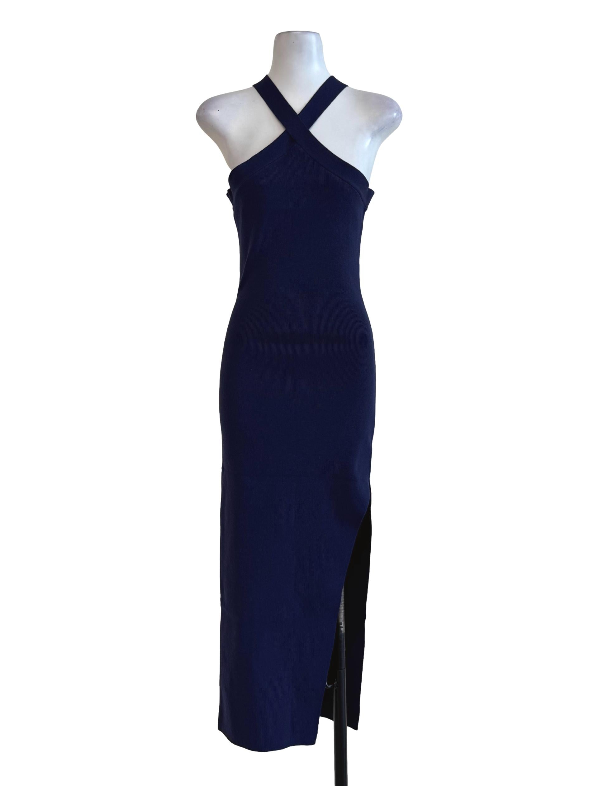 Navy Blue Side Slit Bodycon Dress