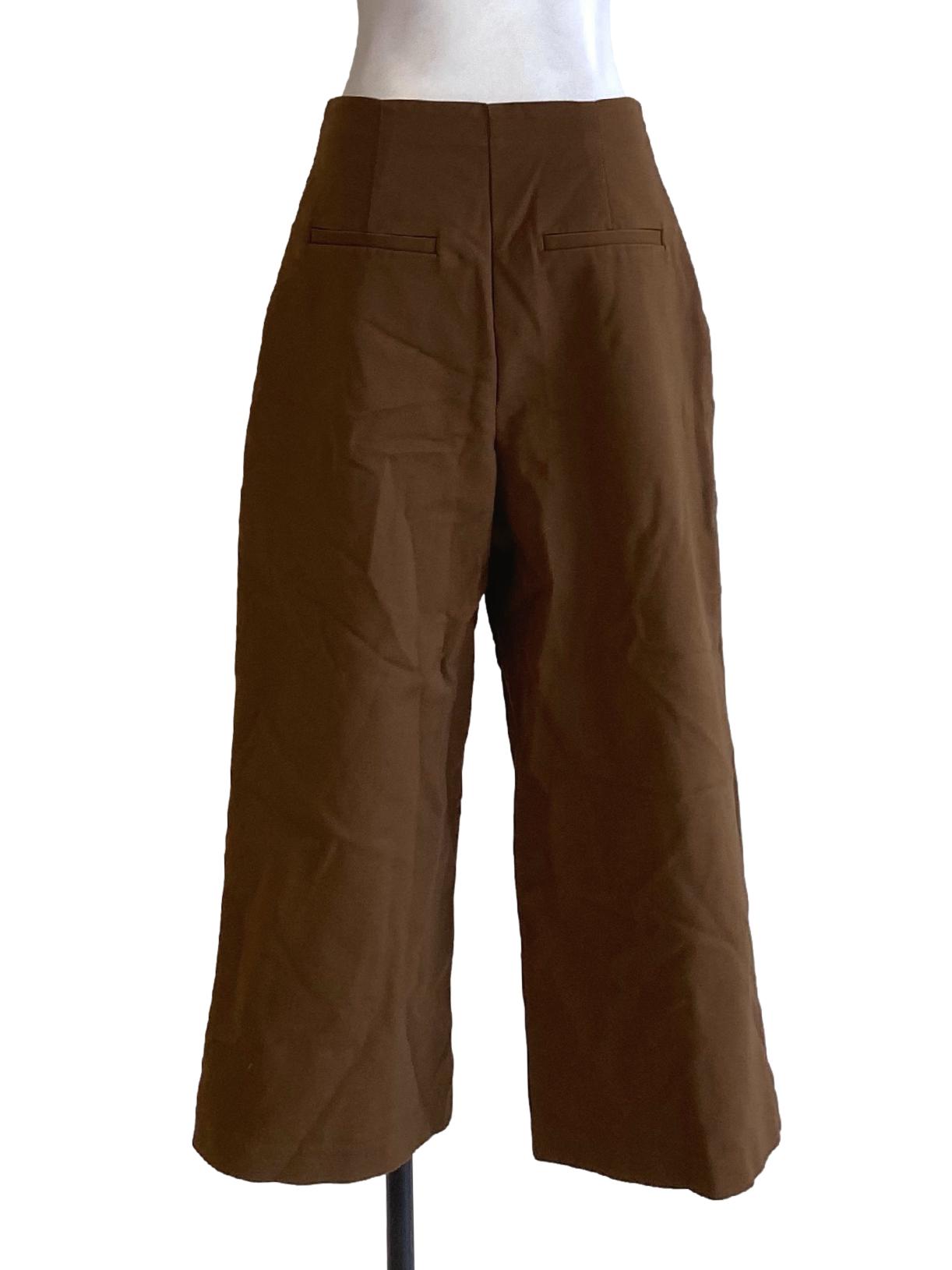 Wood Brown Buttoned Waist Straight Pants LB