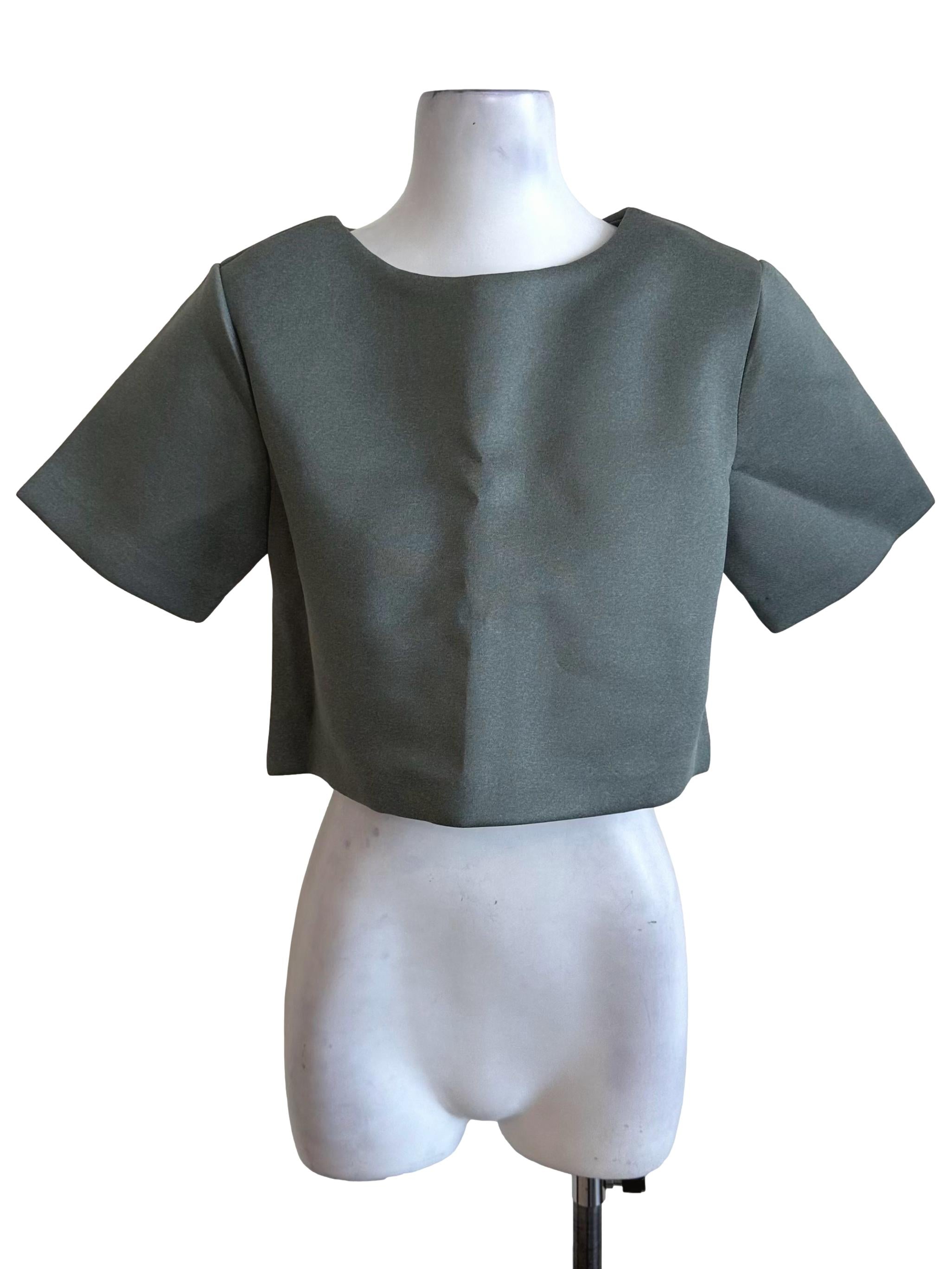 Sage Grey Round Neck Short Sleeve Top