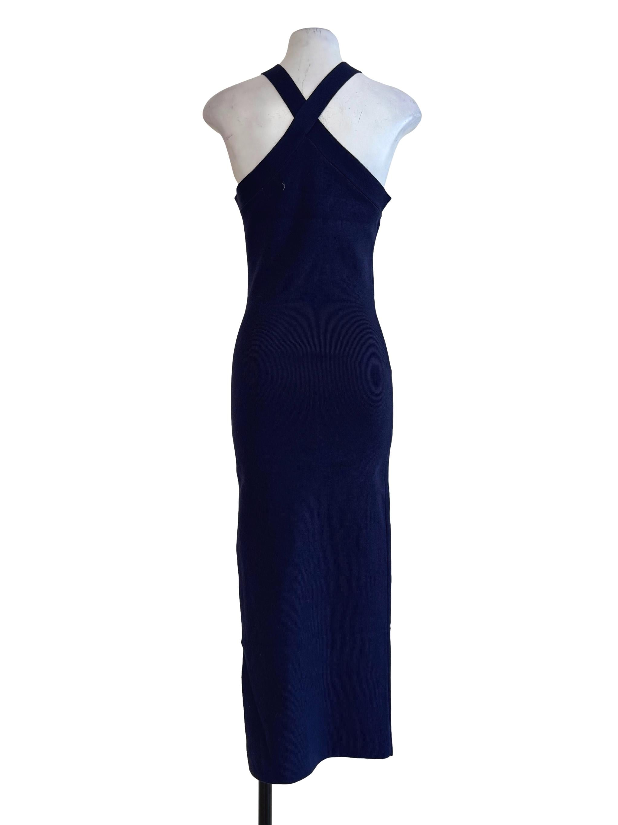 Navy Blue Side Slit Bodycon Dress