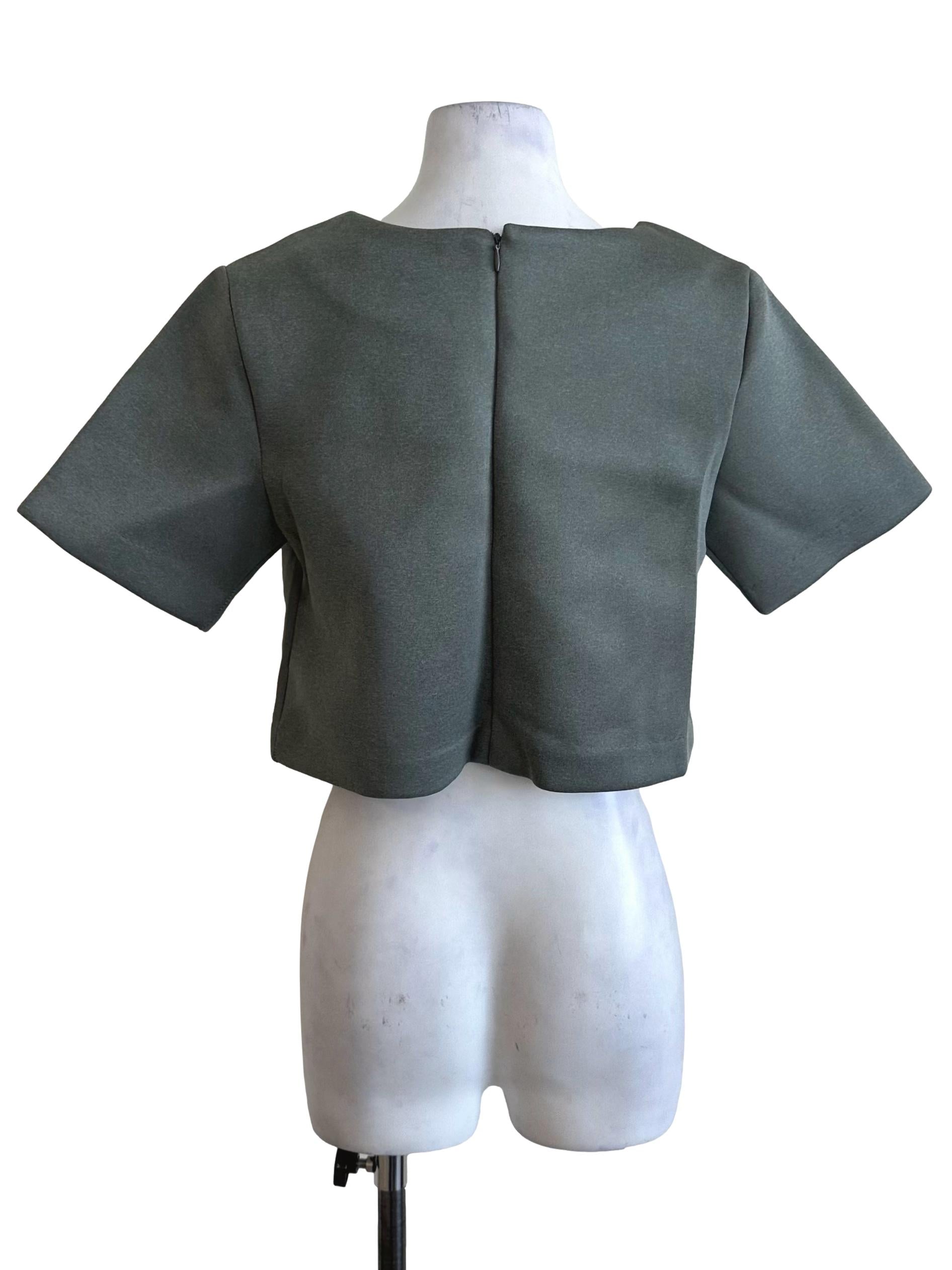 Sage Grey Round Neck Short Sleeve Top
