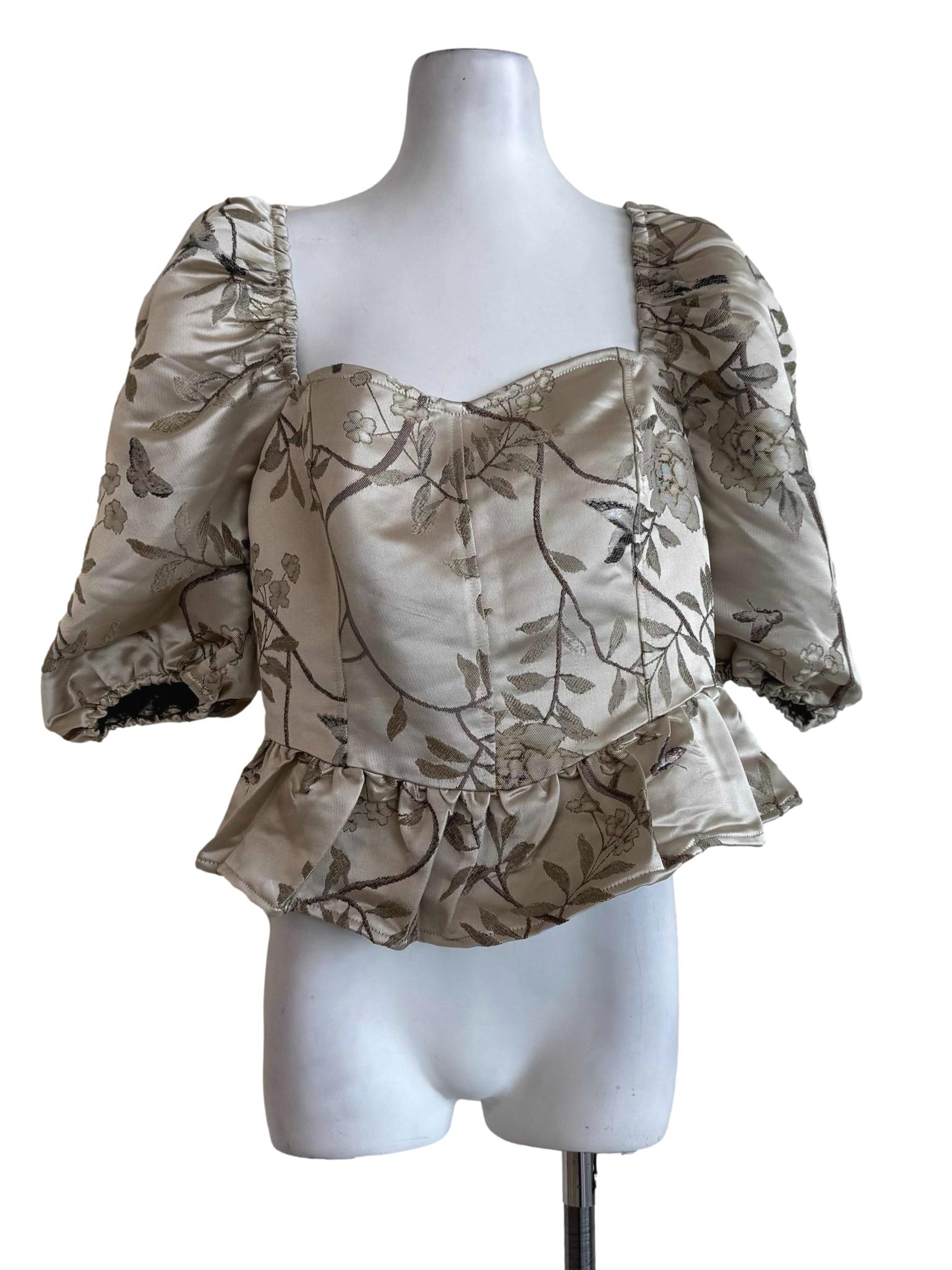Champagne Brocade Ballon Sleeve Top