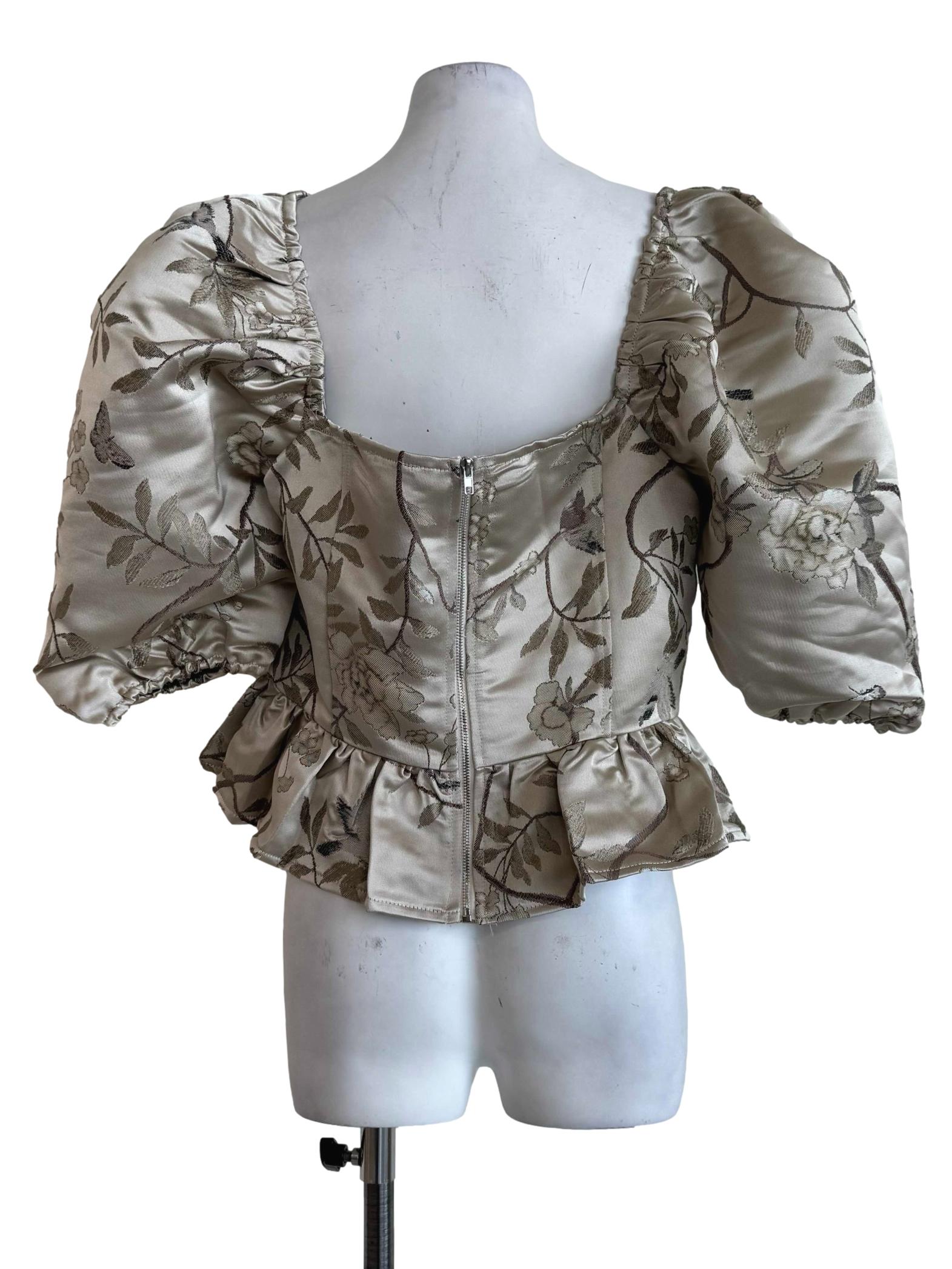 Champagne Brocade Ballon Sleeve Top