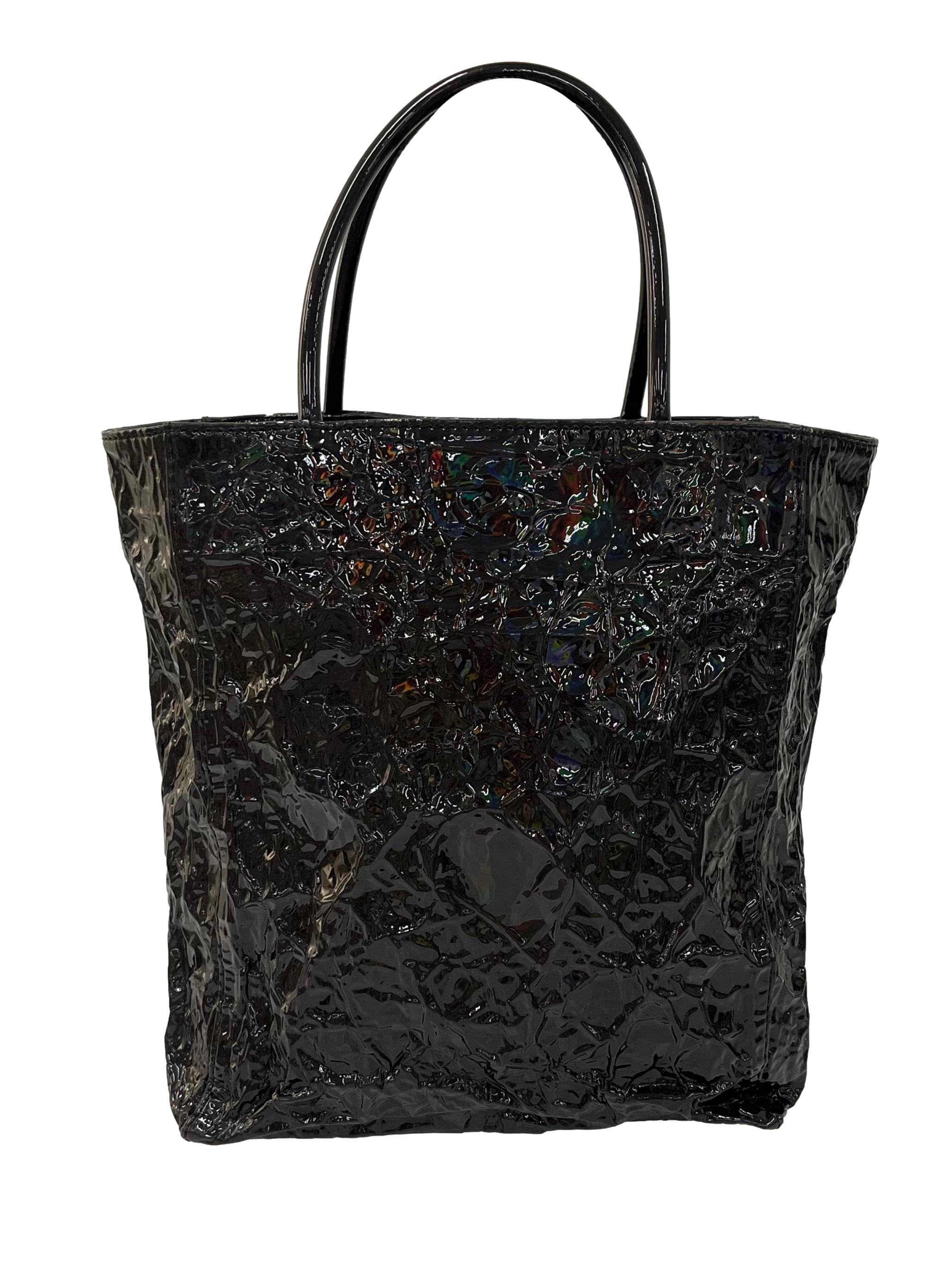 Black Holographic Matina Crinkle-Effect Tote Bag