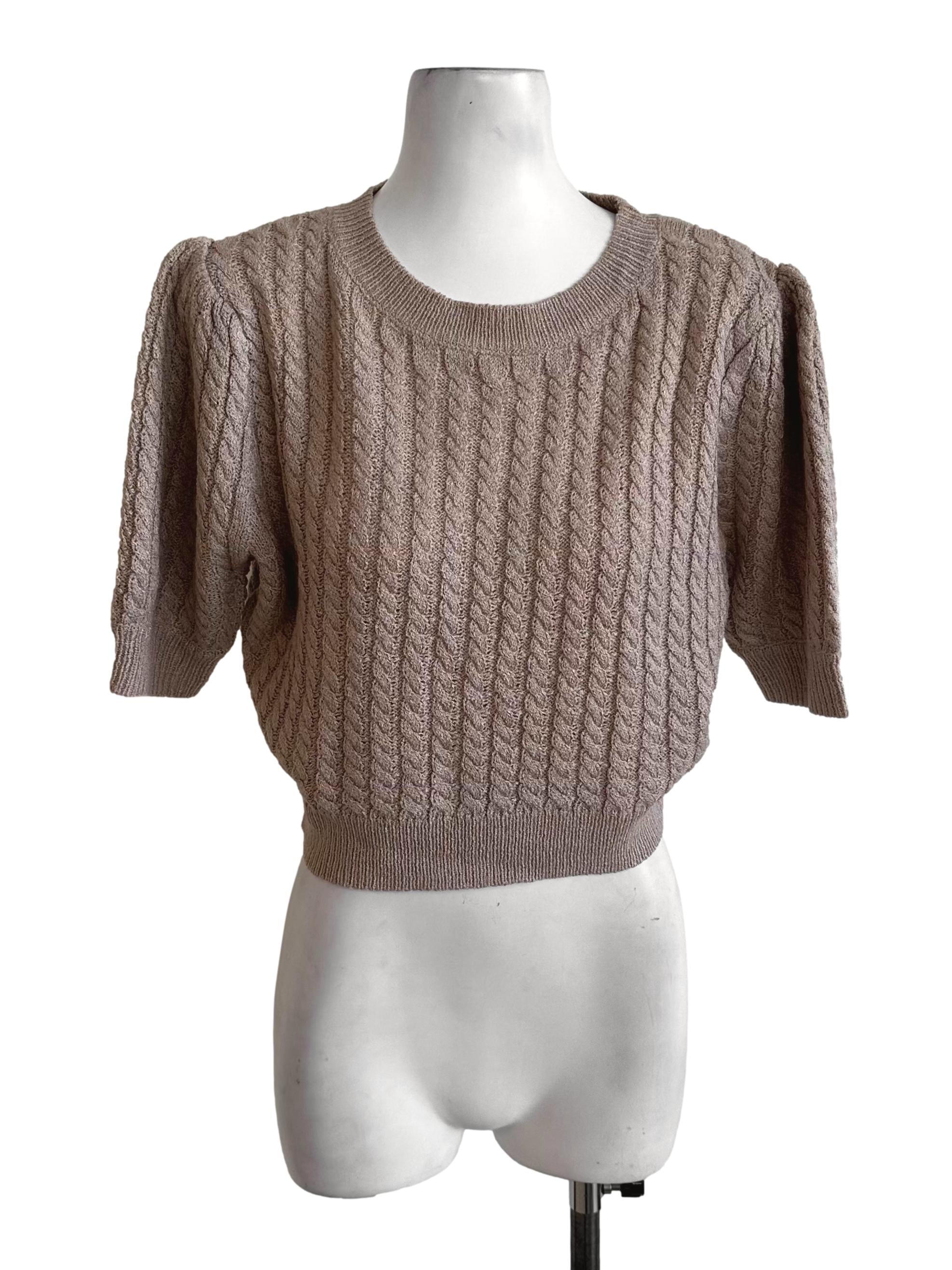 Mocha Brown Knit Round Neck Top