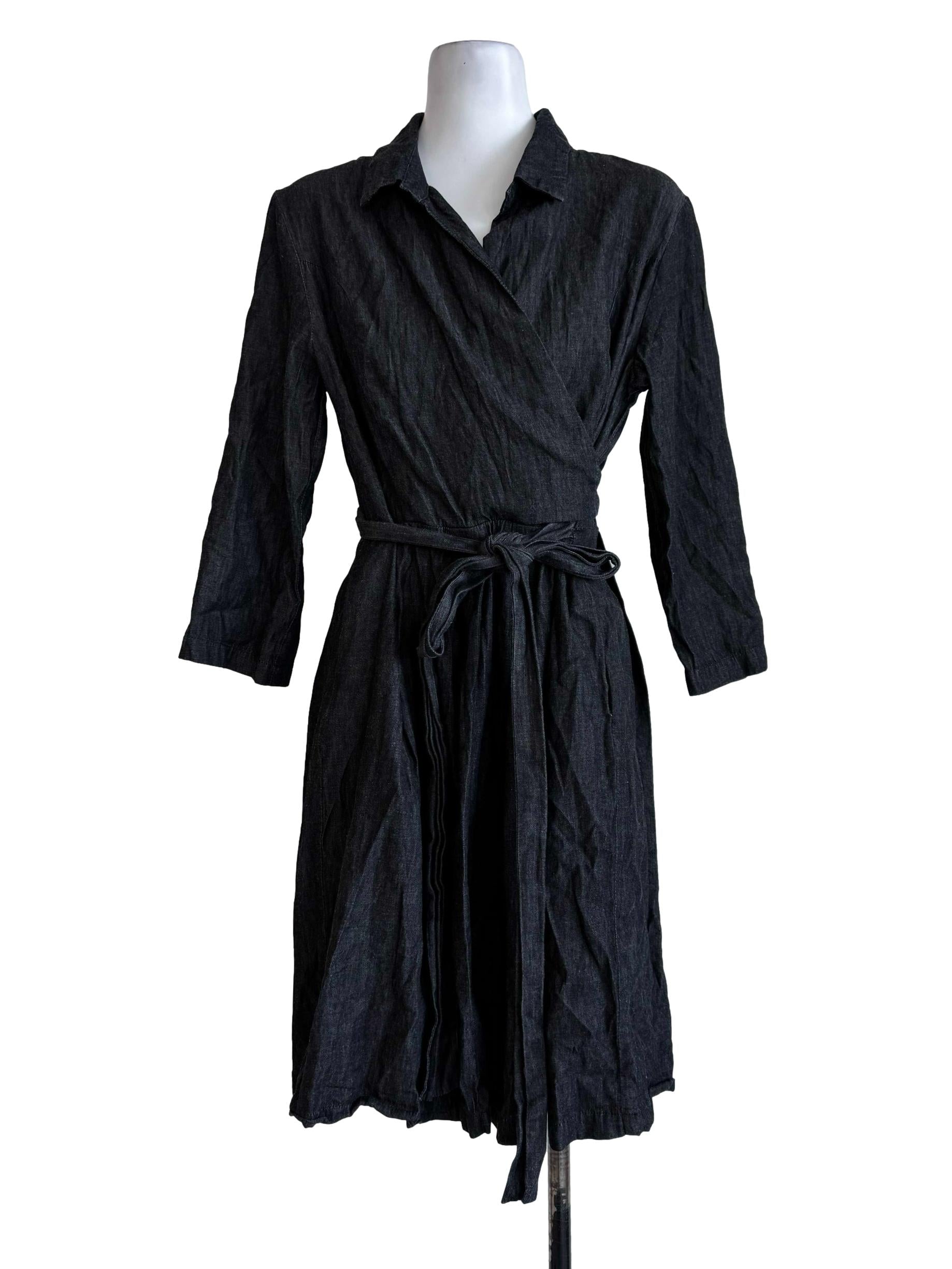 Black Denim Long Sleeve Wrap Dress