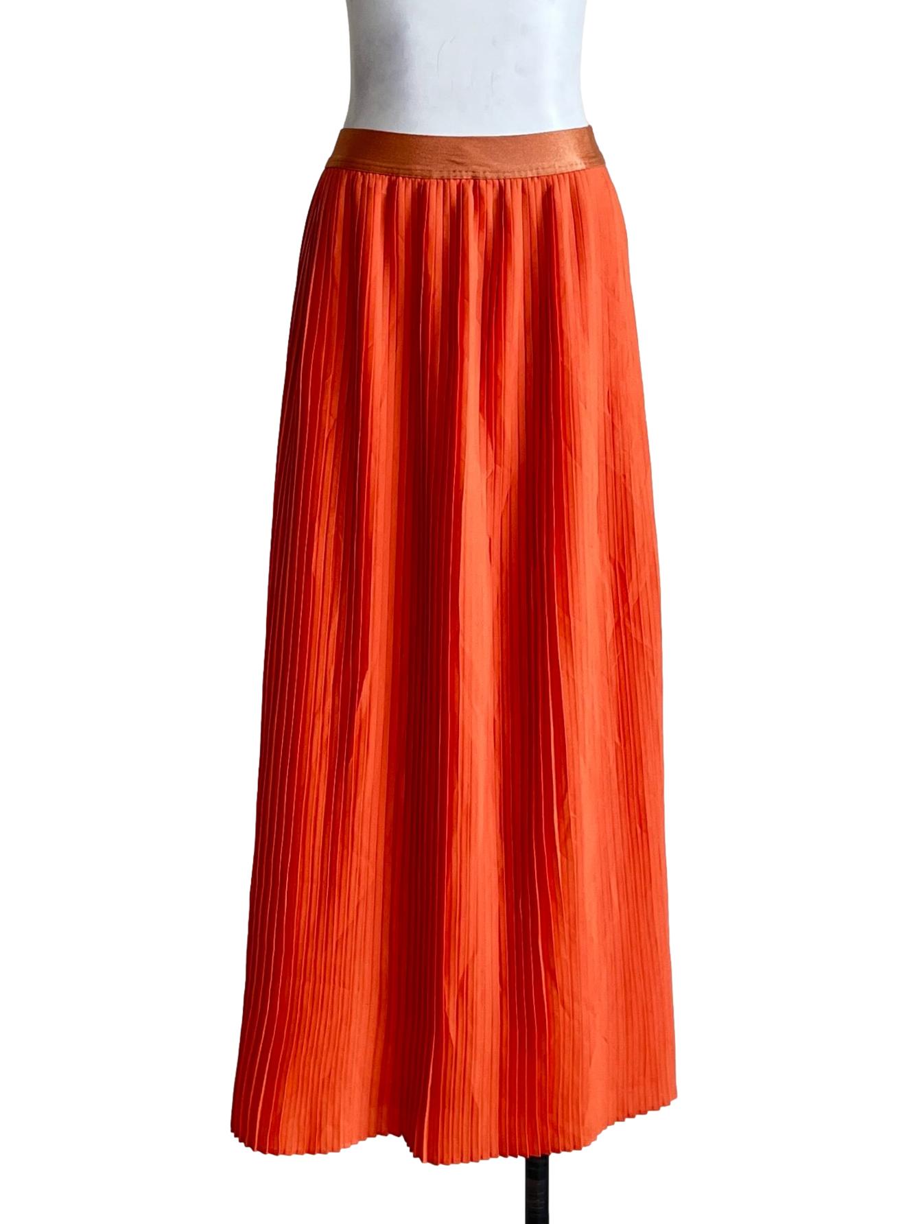 Melon Orange Pleated A-Line Skirt