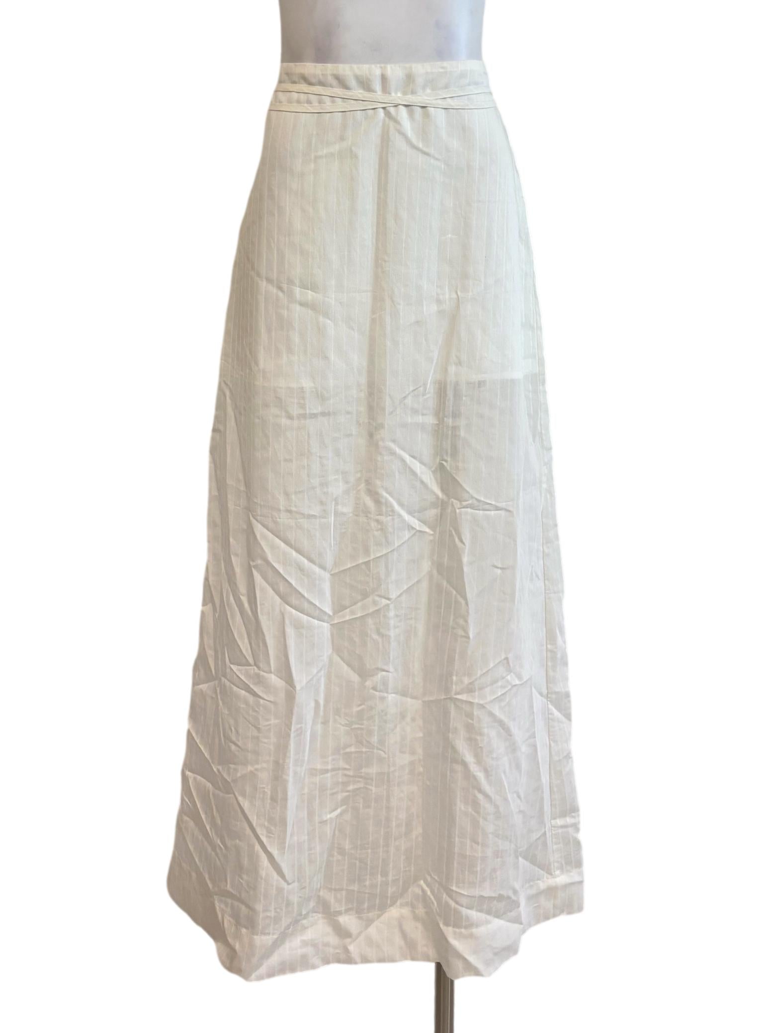 Powder White Cotton Striped Skirt