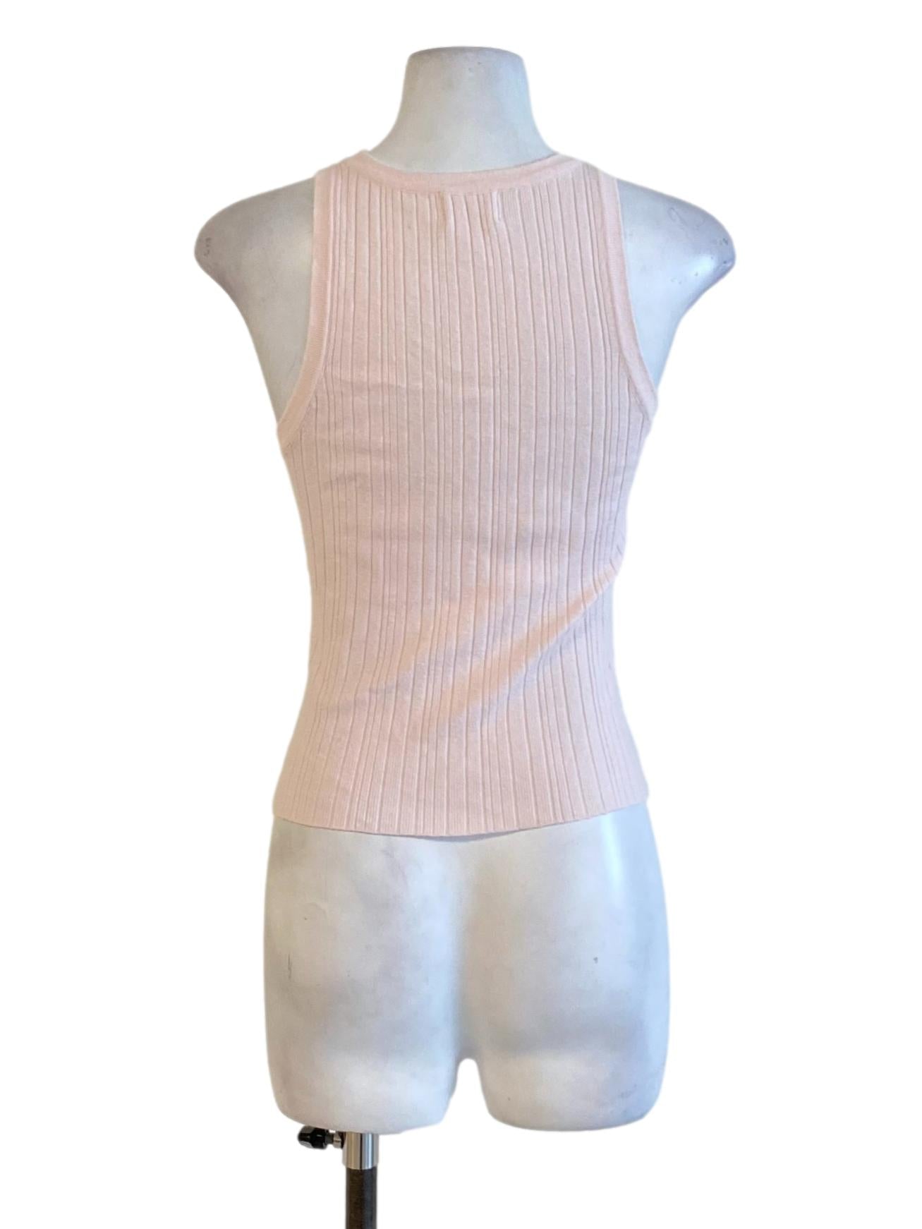 Lemonade Pink Stripes Round Neck Knitted Fit Tank Top
