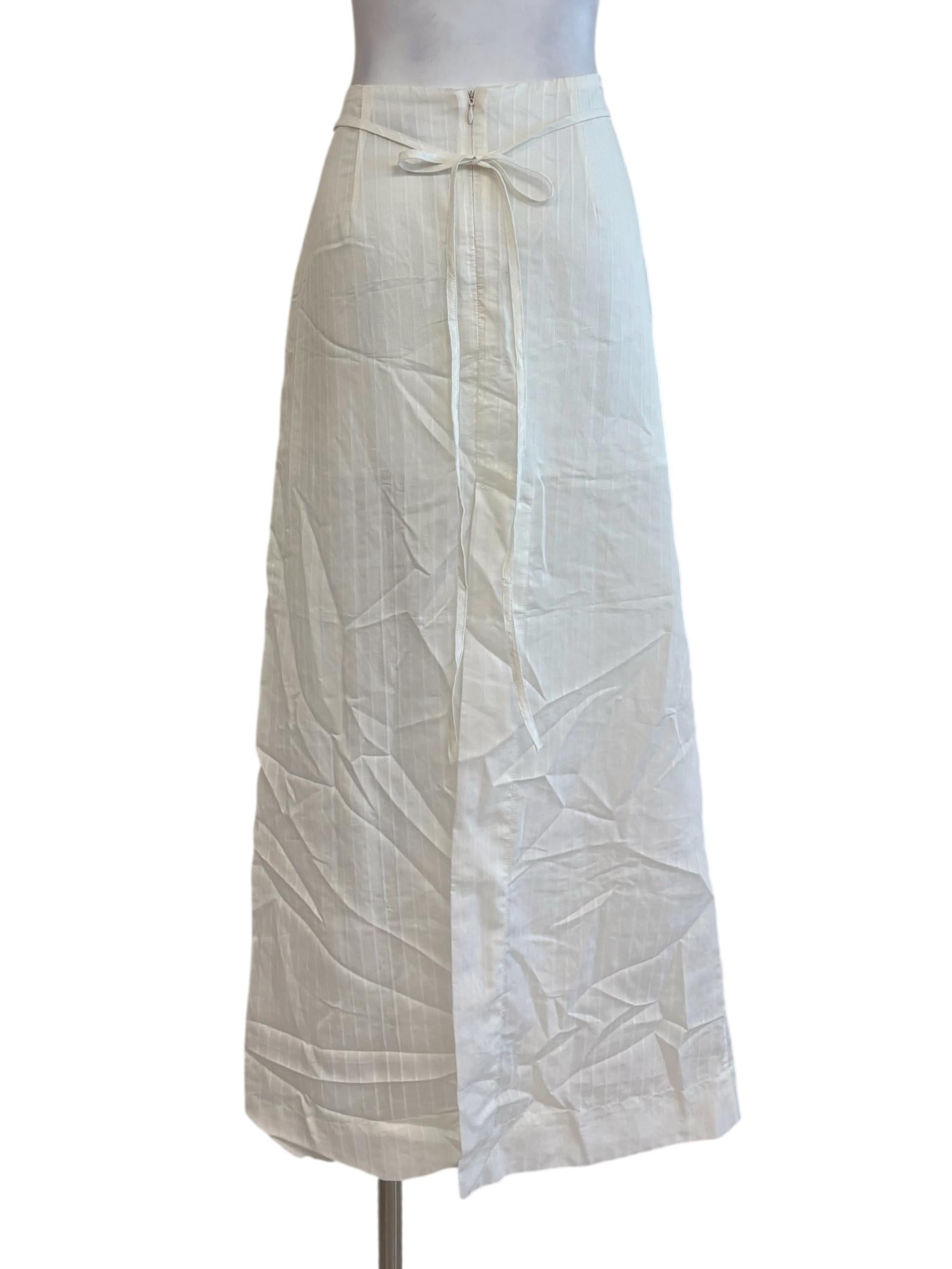 Powder White Cotton Striped Skirt
