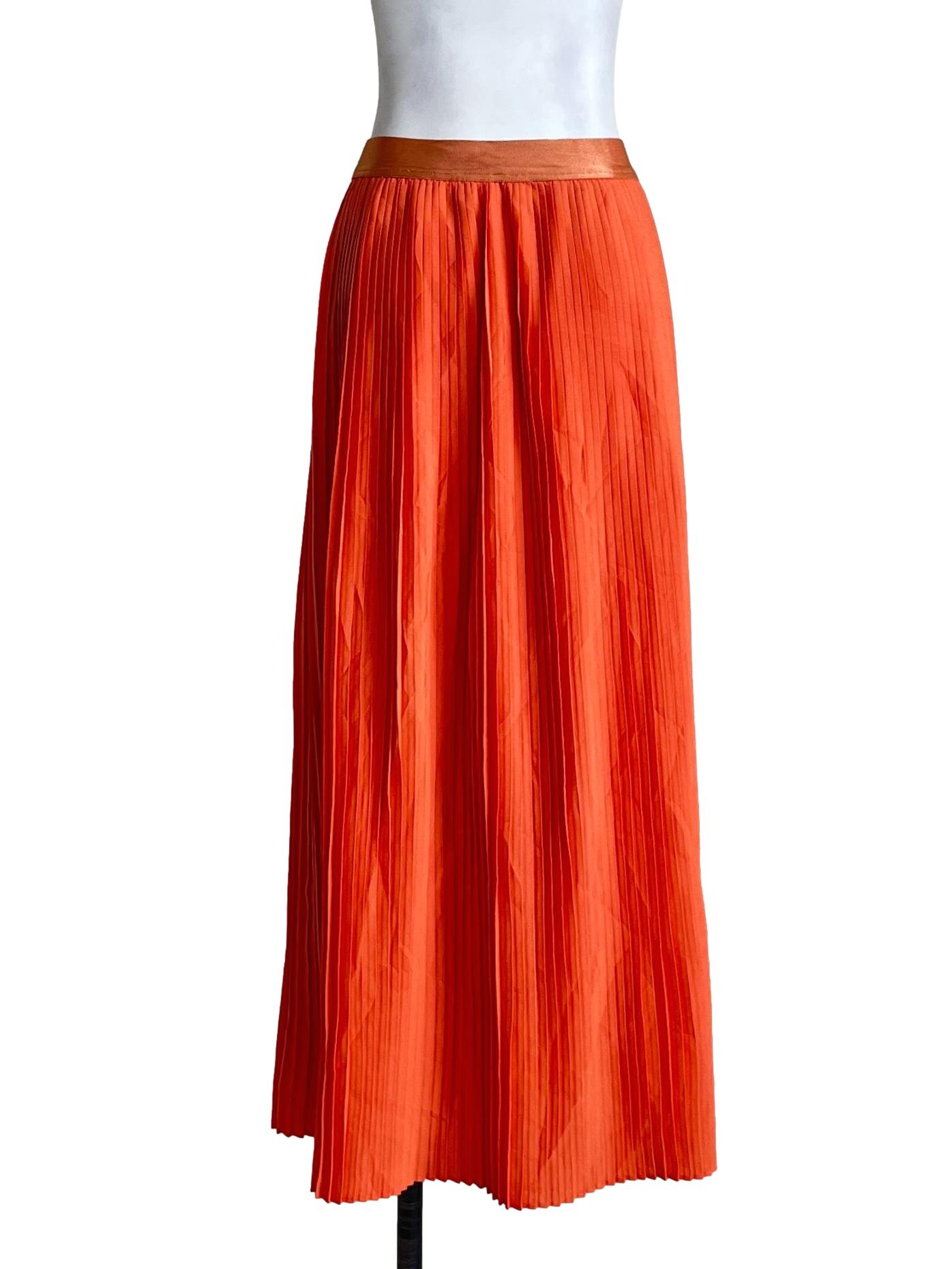 Melon Orange Pleated A-Line Skirt