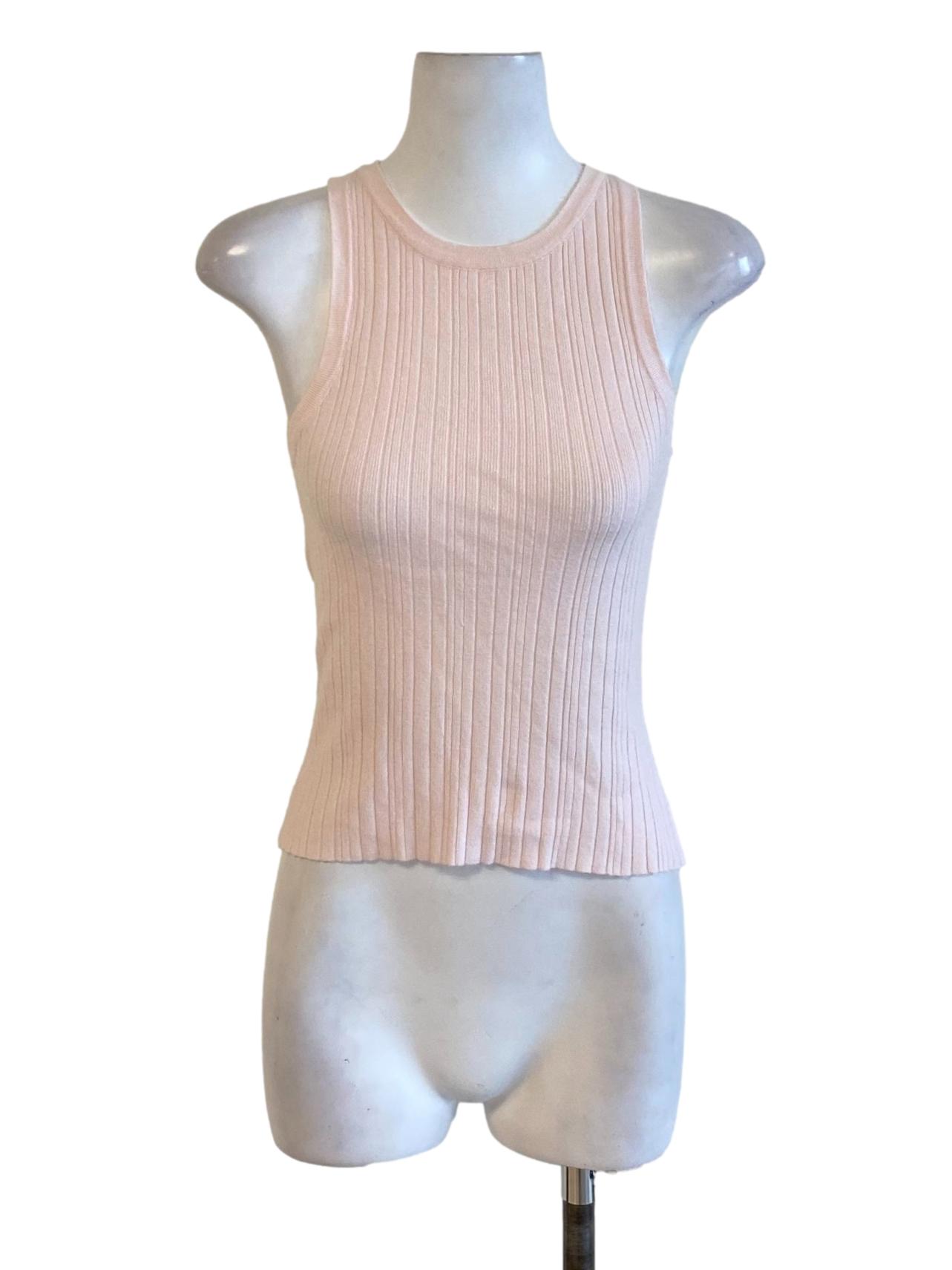 Lemonade Pink Stripes Round Neck Knitted Fit Tank Top