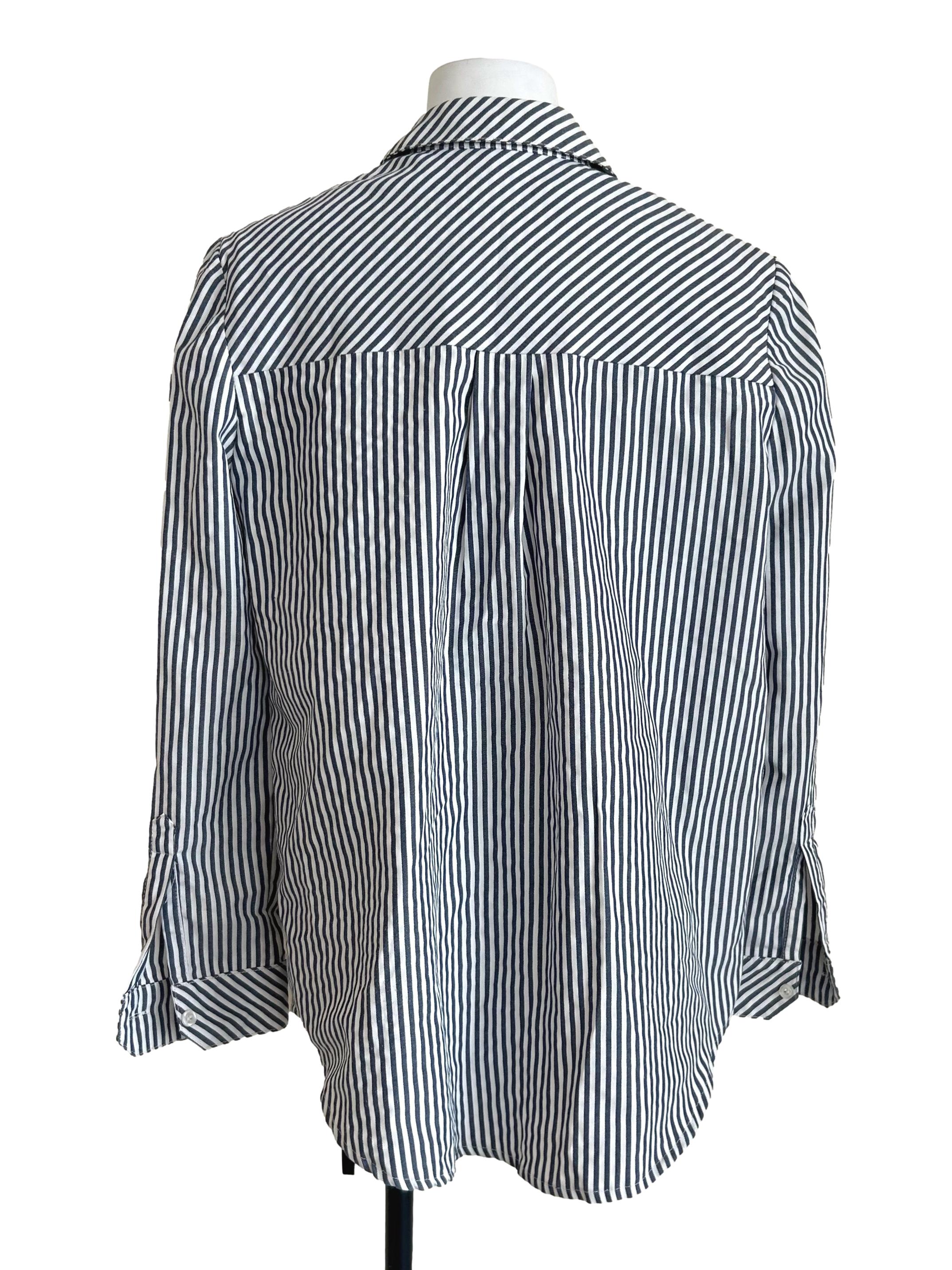 Navy And White Vertical Striped Long-Sleeve Shirt TTR