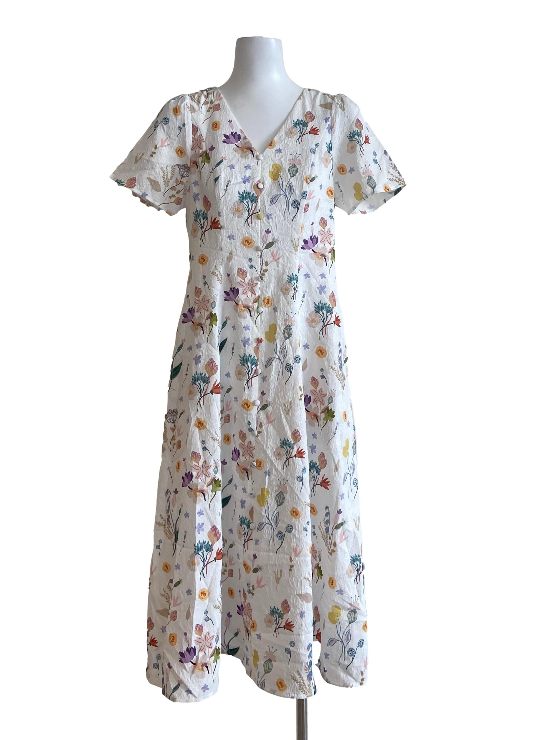 White & Floral  Empire Dress