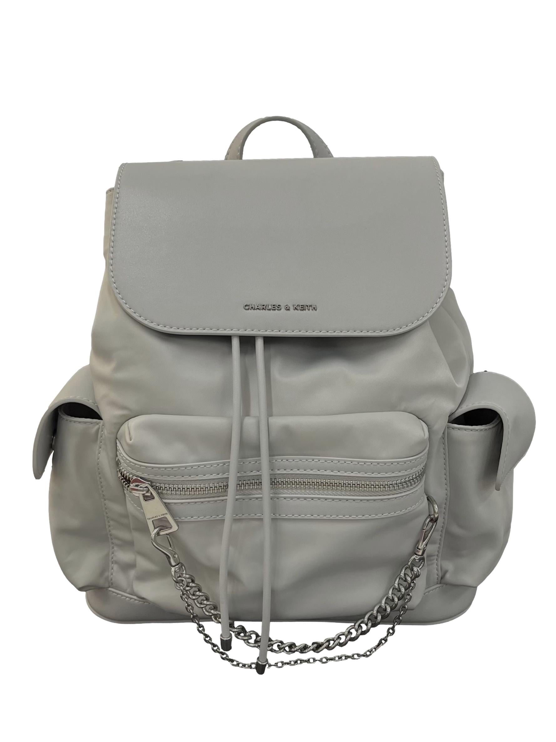 Light Grey Nylon Puffy Chain-Link Backpack