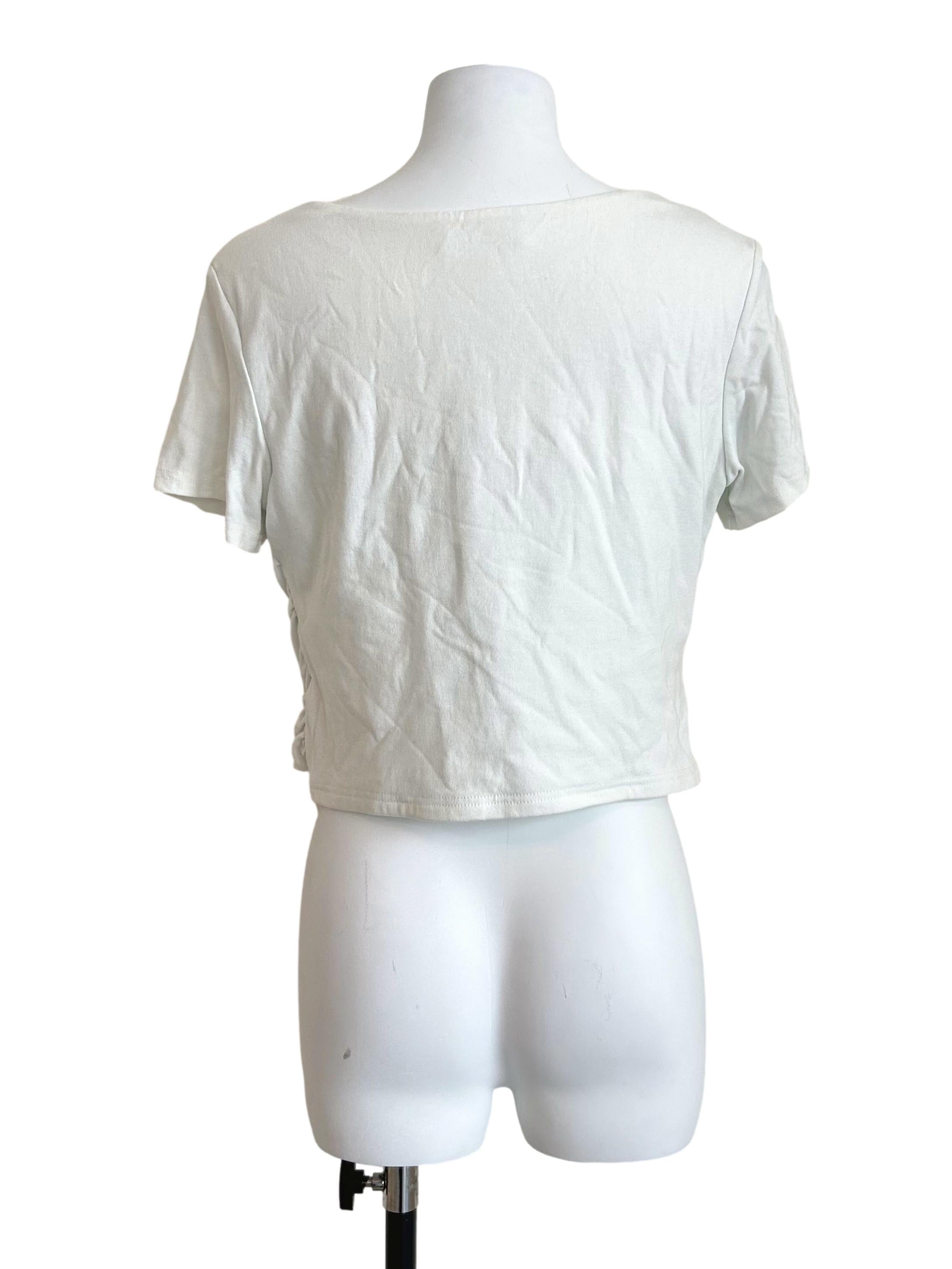 White Ruched Sweetheart Short-Sleeve Top