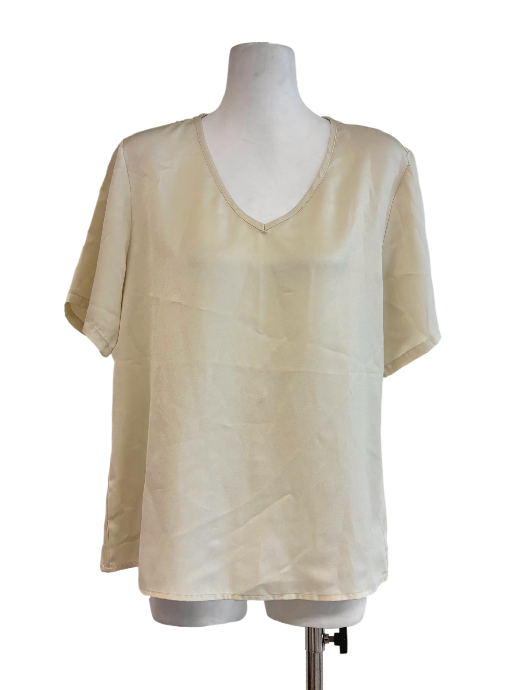 Beige Satin Short Sleeve Top