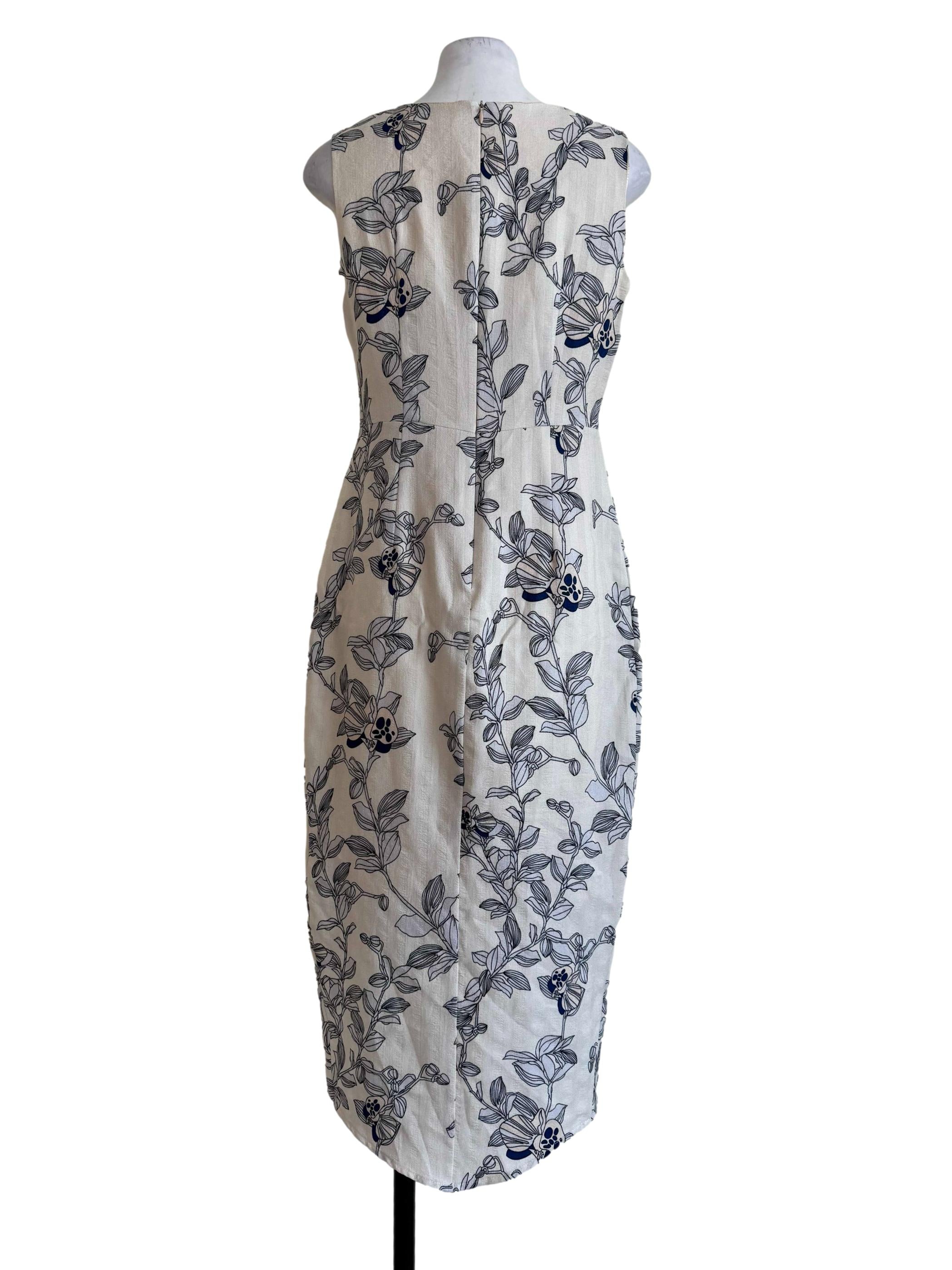 Cream With Pale Grey Prints Empire Dress
