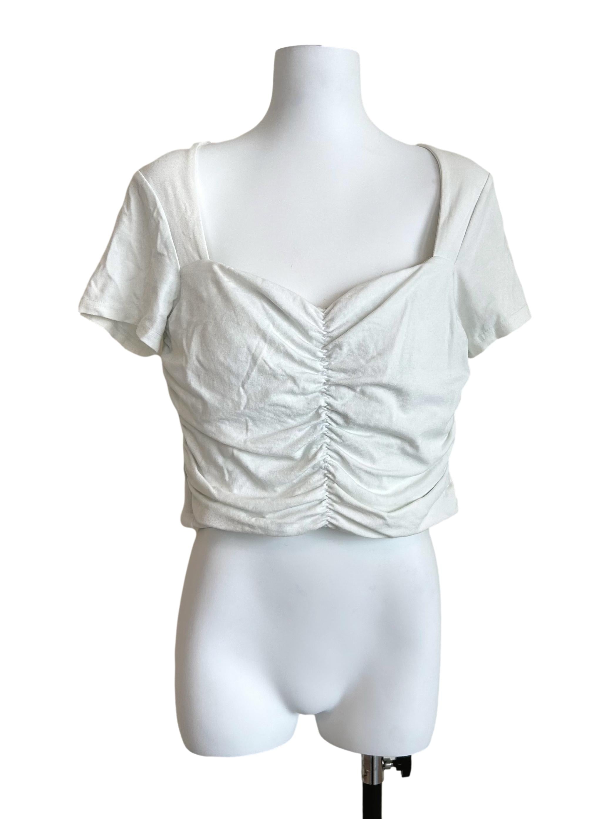 White Ruched Sweetheart Short-Sleeve Top