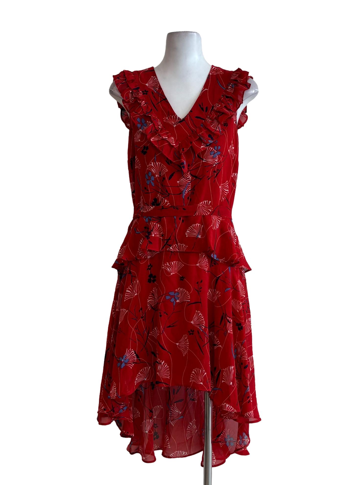 Red Floral Asymmetrical Flowy Dress