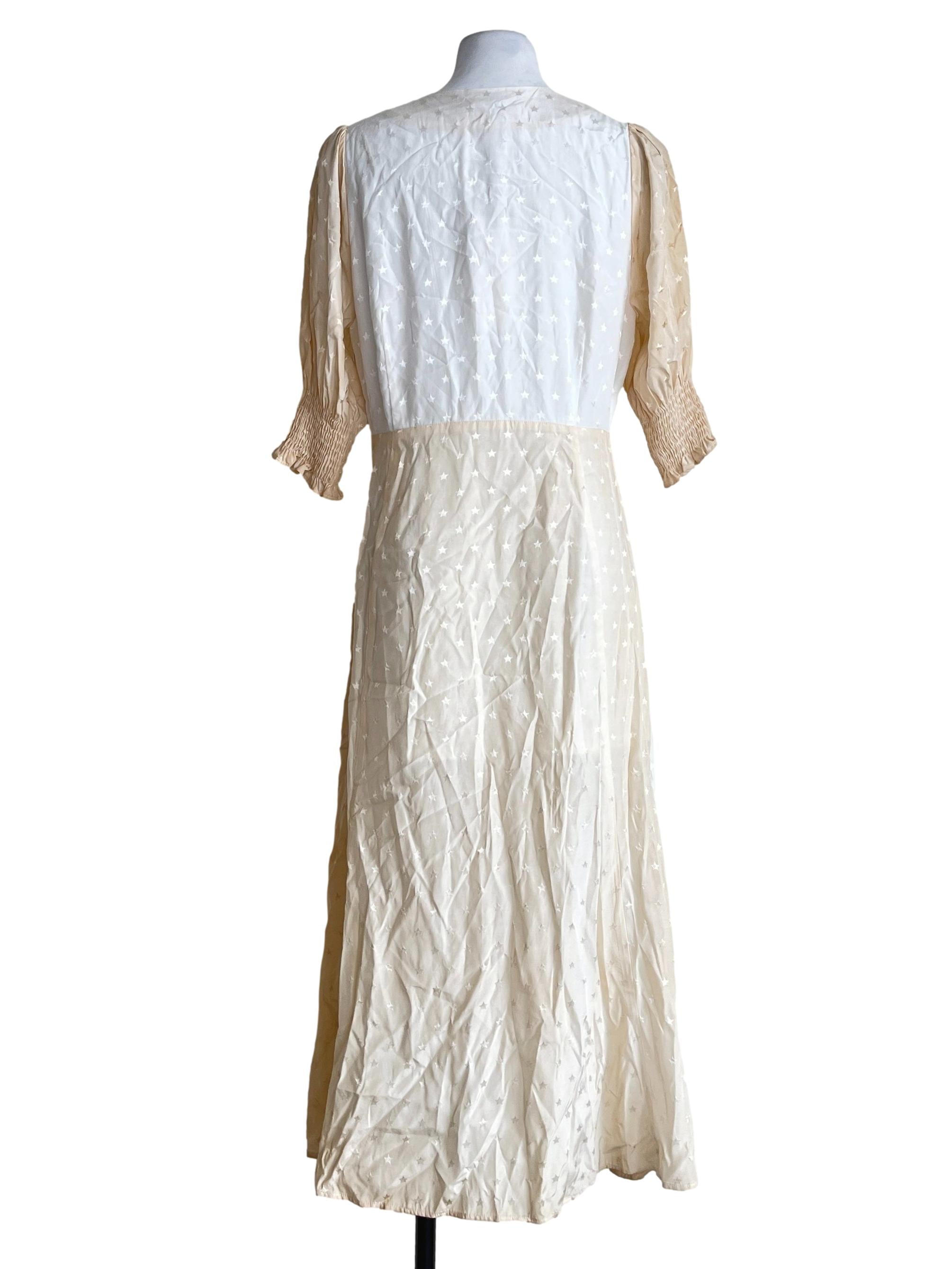 Cream White V-Neck Quater Sleeve A-Line Dress