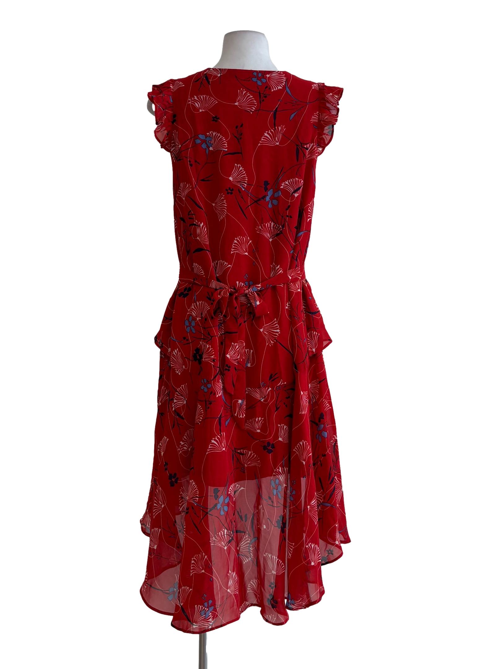 Red Floral Asymmetrical Flowy Dress