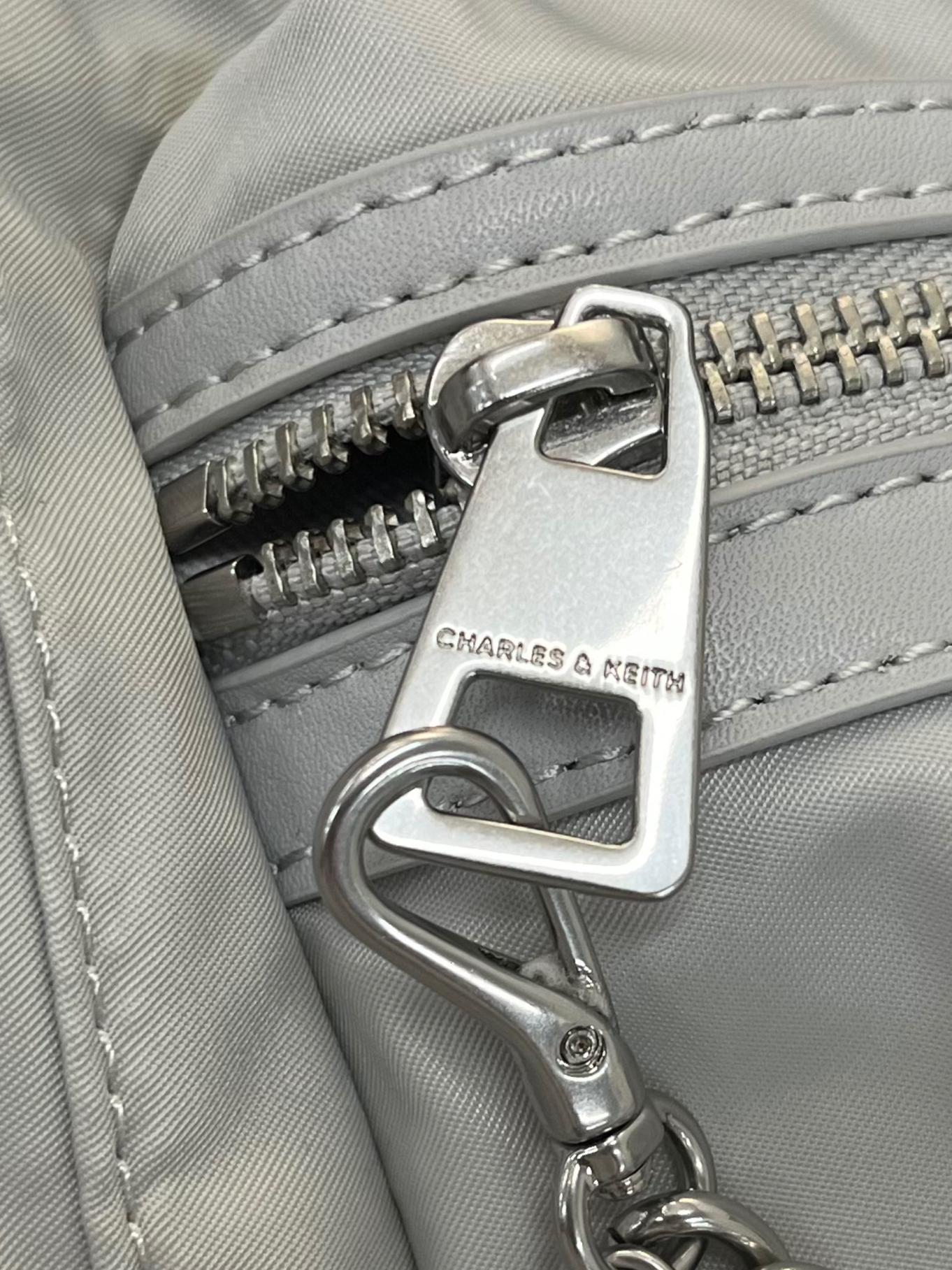 Light Grey Nylon Puffy Chain-Link Backpack